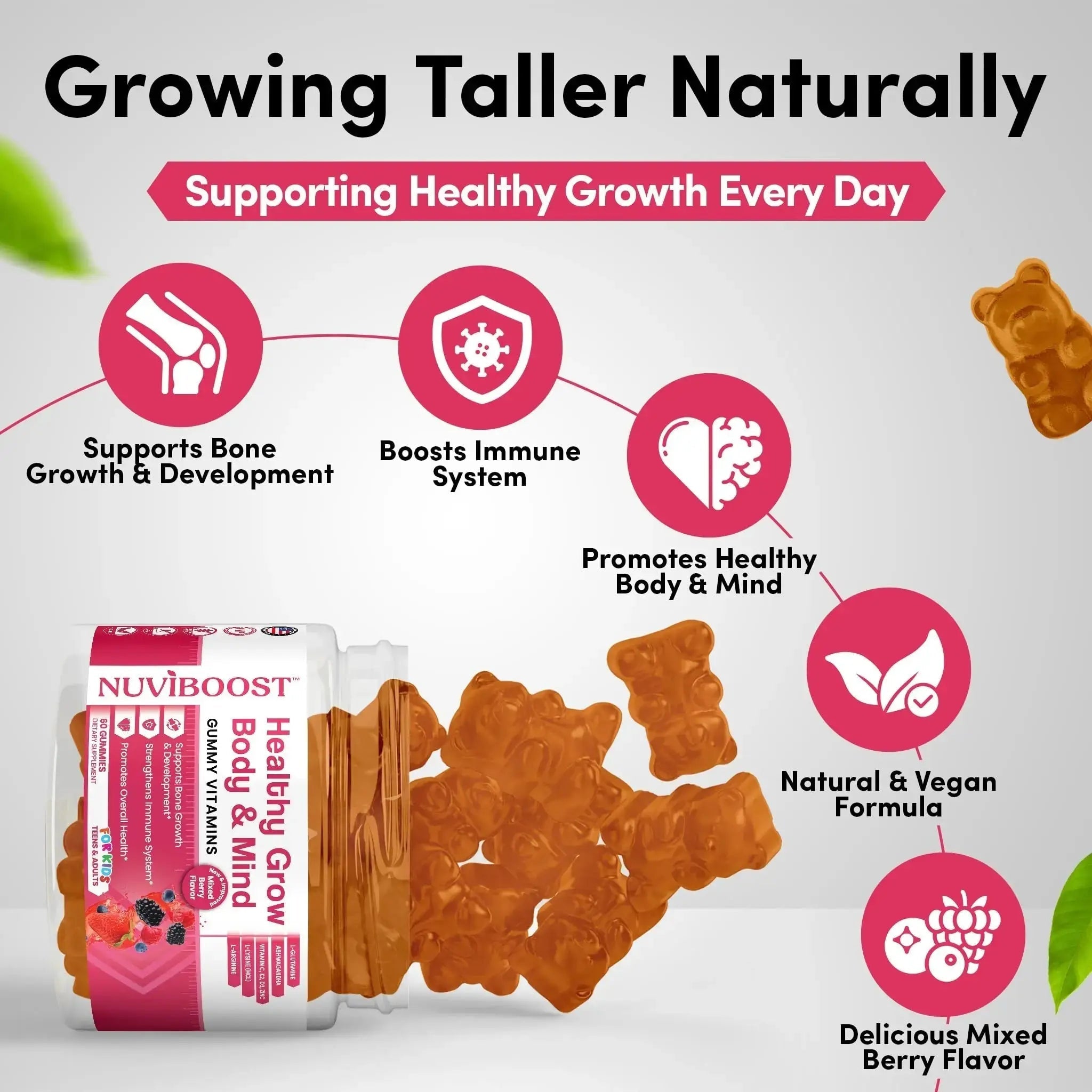 NUVIBOOST Healthy Grow Height Growth Gummies Rich in Calcium, Vitamins C, D3, K2, L-Arginine, Ashwagandha, and Others NUVIBOOST Au supplements