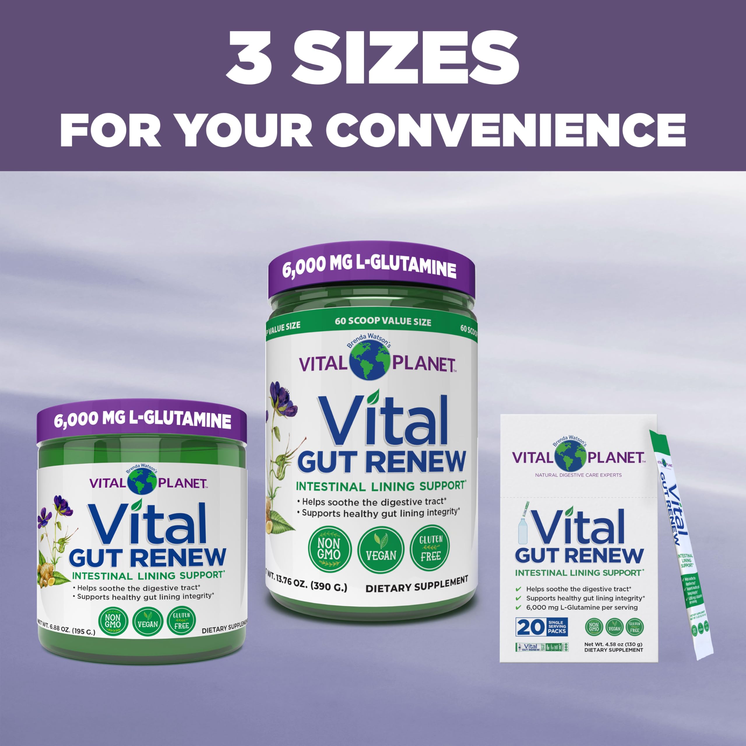 Vital Planet - Vital Gut Renew Powder Supplement for Leaky Gut Repair with L-Glutamine, Marshmallow and Ginger Root, DGL Licorice Root and Organic