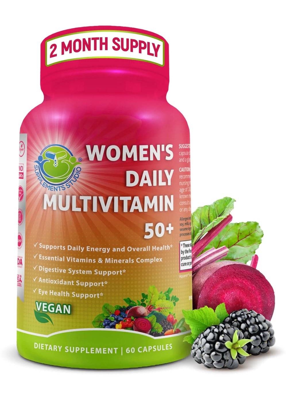 Women's Daily Multivitamin 50 Plus - Vegan Methylated Multivitamin for Women 50 and Over with Biotin, Organic Superfoods & Lutein SUPPLEMENTS STUDIO Au supplements