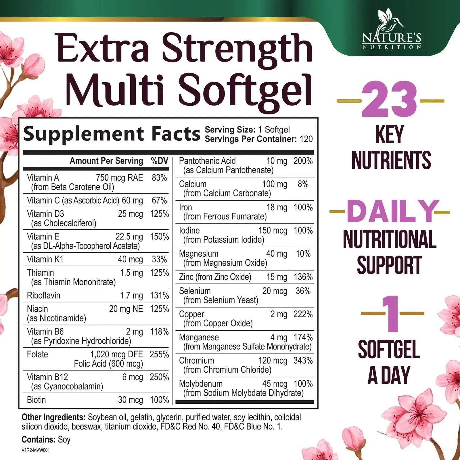 Multivitamin for Women - Complete Daily Womens Multivitamins with Calcium, Folic Acid, Vitamin A, C, D, E, & B Vitamins Nature's Nutrition Au supplements
