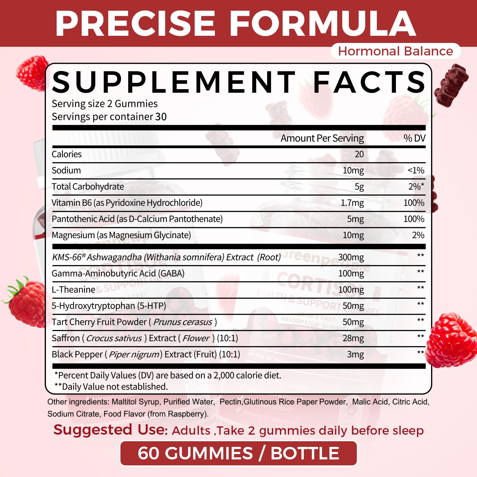 GREENPEOPLE Cortisol Supplements for Women & Men - Cortisol Reducer Detox Manager w/KSM-66 Ashwagandha/Magnesium/L-theanine/GABA/Vitamin B6 for Mood/Sleep/Stress Relief 60 CT Raspberry Flavor Gummies GREENPEOPLE Au supplements