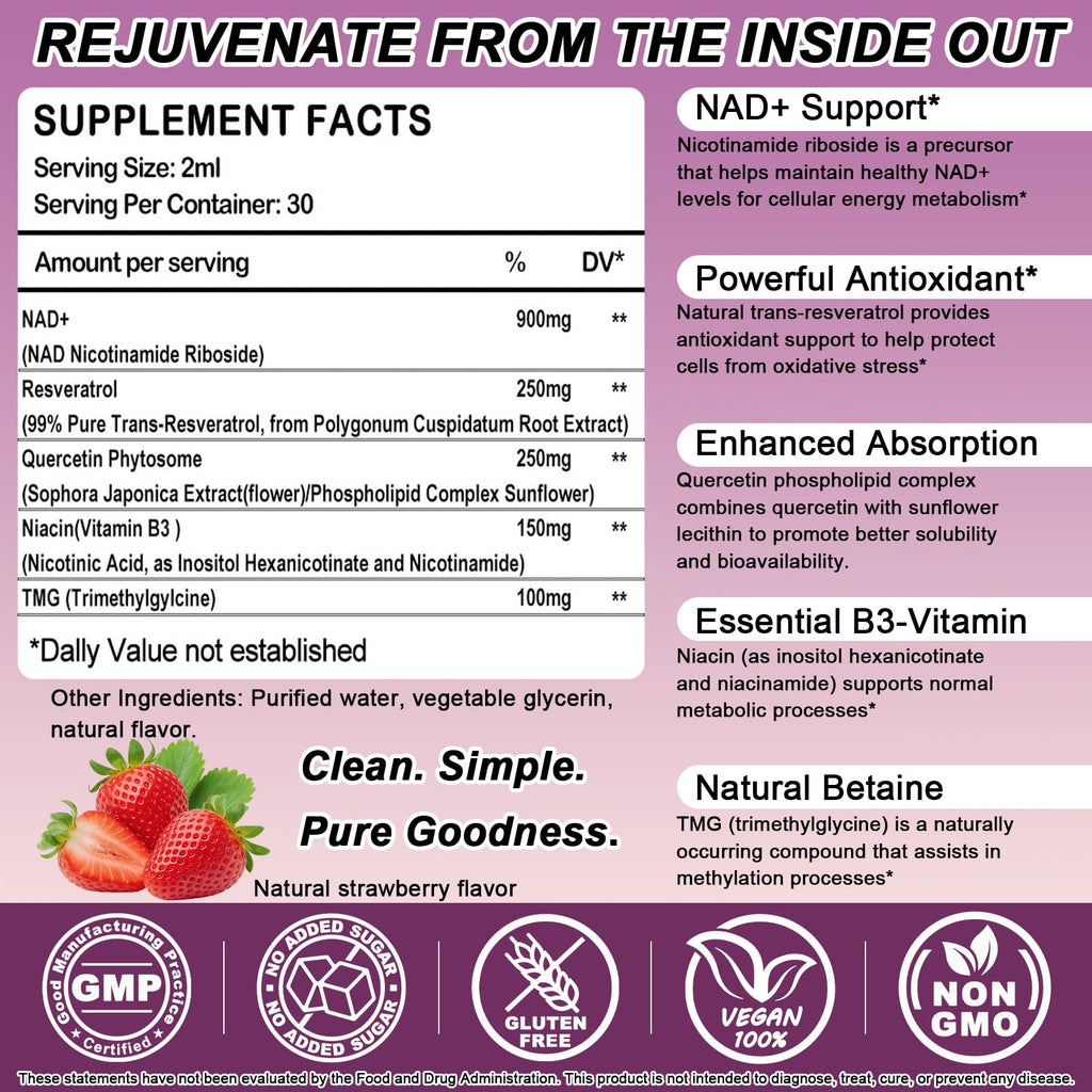 NAD+ Supplements for Men & Women, Extra Strength NMN Alternative Liposomal Nad⁺ Supplement with Resveratrol Quercetin for Cellular Energy & NAD+ Levels, Fast Absorption Liquid NAD Plus丨NON-GMO, 2Fl Oz WellVeraVida Au supplements