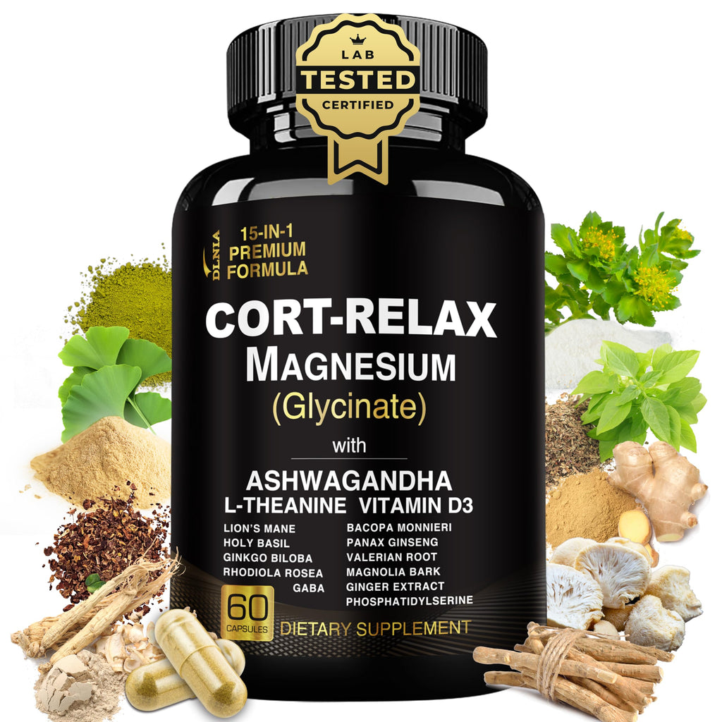 Super Calm Cortisol Supplements for Women & Men with Magnesium Glycinate, Ashwagandha, L-Theanine, Phosphatidylserine, Ginkgo & Lions Mane for Calm, Focus, Mental Clarity, Relaxation, Sleep, Energy DLNIA Au supplements