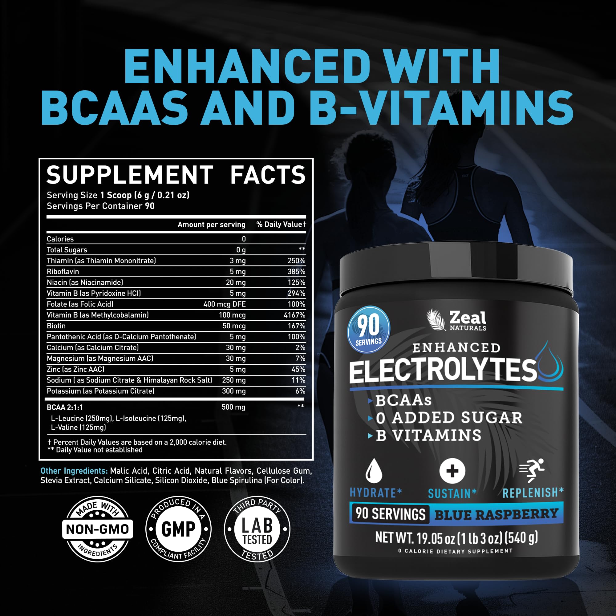 Zeal Electrolyte Powder - 90 Servings | Keto Electrolytes Powder | Zero Sugar, BCAAs, B-Vitamins | Potassium, Zinc, Magnesium