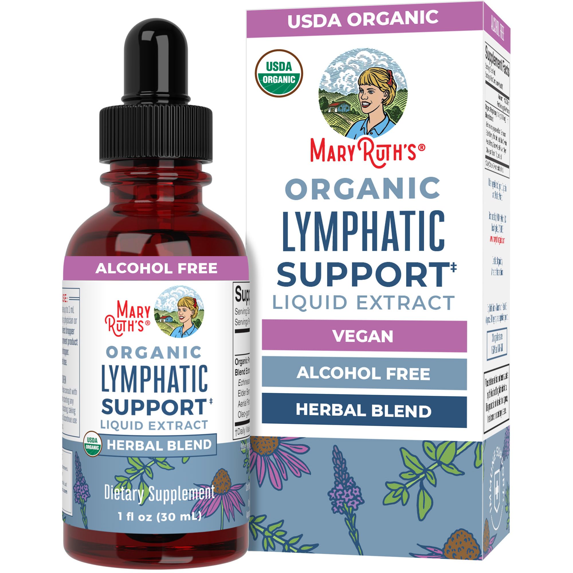 MARYRUTH'S Lymphatic Support Liquid Drops USDA Organic | Herbal Blend with Echinacea & Elderberry | Blue Vervain