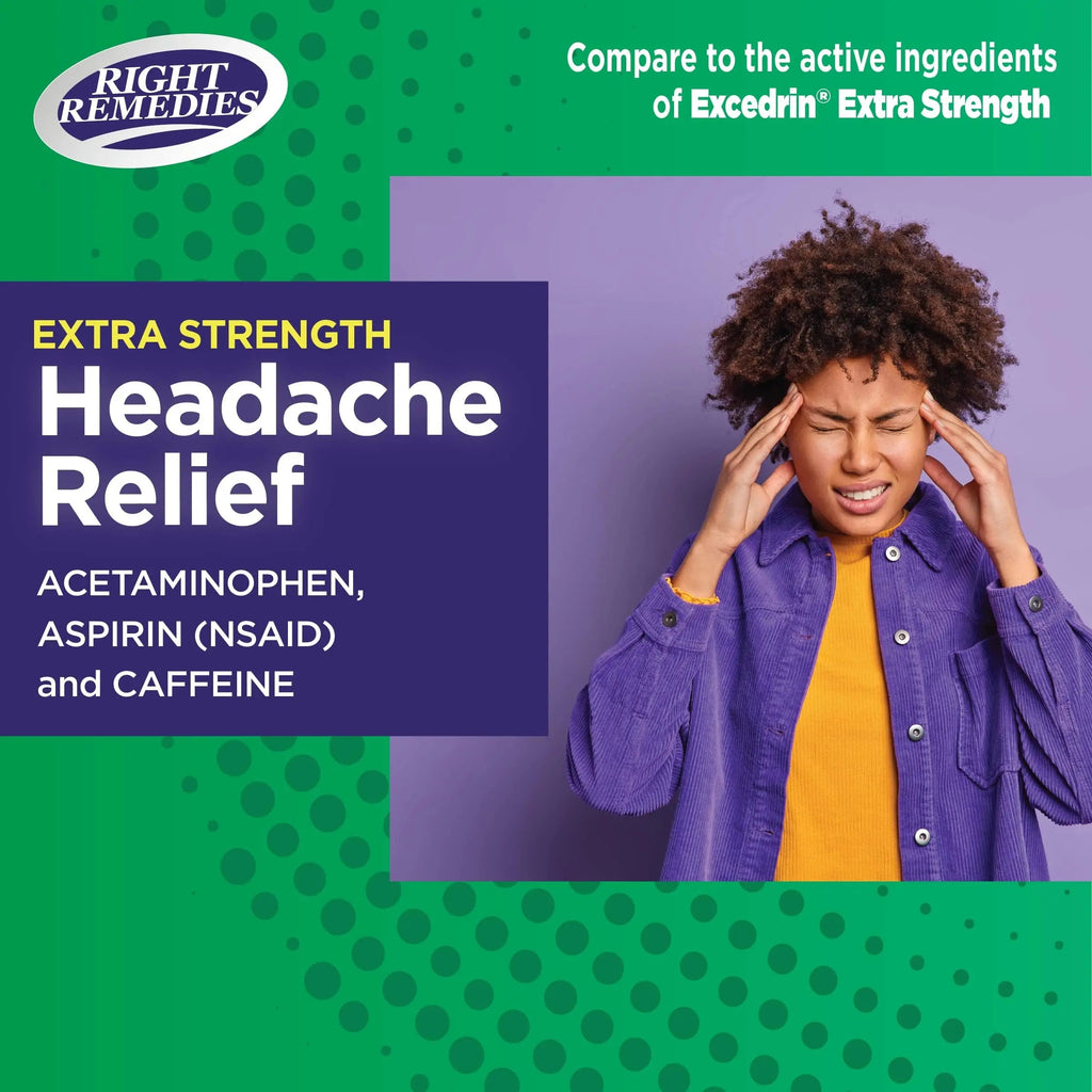 RIGHT REMEDIES Extra Strength Headache Relief with Acetaminophen, Aspirin (NSAID) & Caffeine, (300 caplets), Back & Body Pain Relief, Compare to The Active Ingredients in Excedrin® Extra Strength RIGHT REMEDIES Au supplements