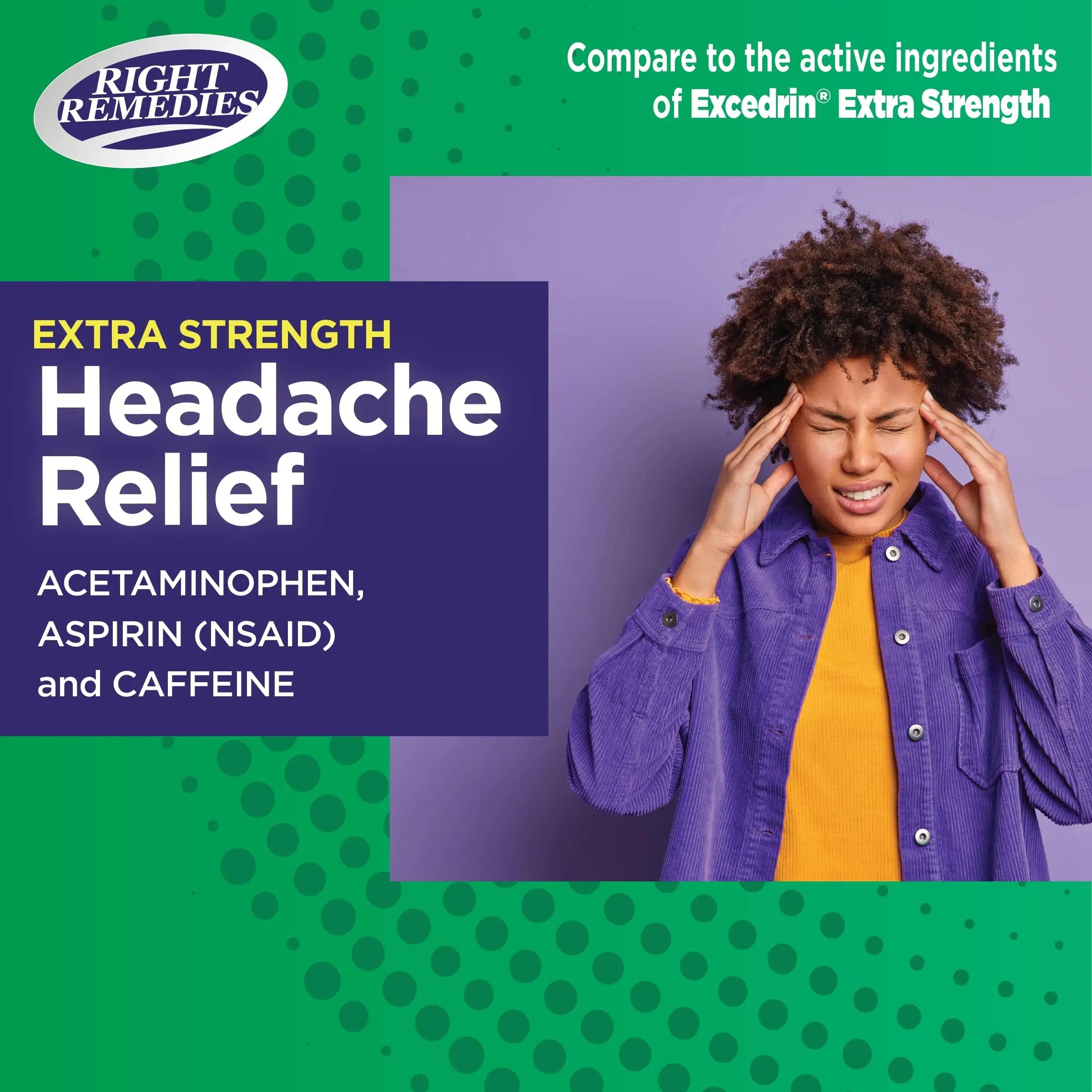 RIGHT REMEDIES Extra Strength Headache Relief with Acetaminophen, Aspirin (NSAID) & Caffeine, (300 caplets), Back & Body Pain Relief, Compare to The Active Ingredients in Excedrin® Extra Strength RIGHT REMEDIES Au supplements