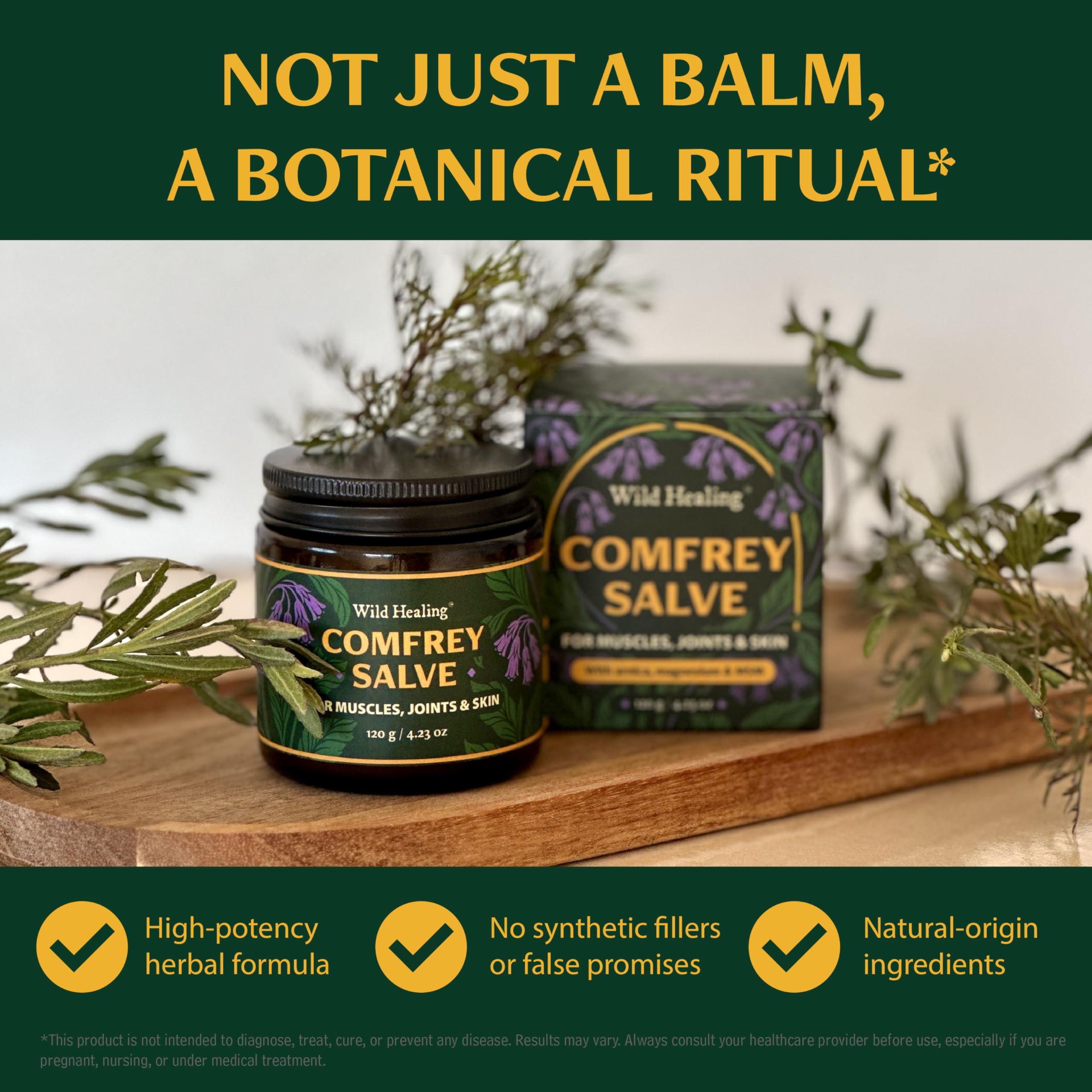 Wild Healing Comfrey Salve – Concentrated Herbal Balm with Arnica, Magnesium & MSM – Soothing Botanical Cream for Joints, Muscles & Dry Skin – 4.23 oz Wild Healing Au supplements