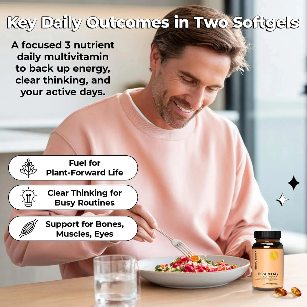 Future Kind 3 in 1 Daily Multivitamin - for Energy, Clarity, Active Wellness Support with B12, D3, and Algal Omega-3 - Essential Vegan Multivitamin for Women & Men Future Kind Au supplements