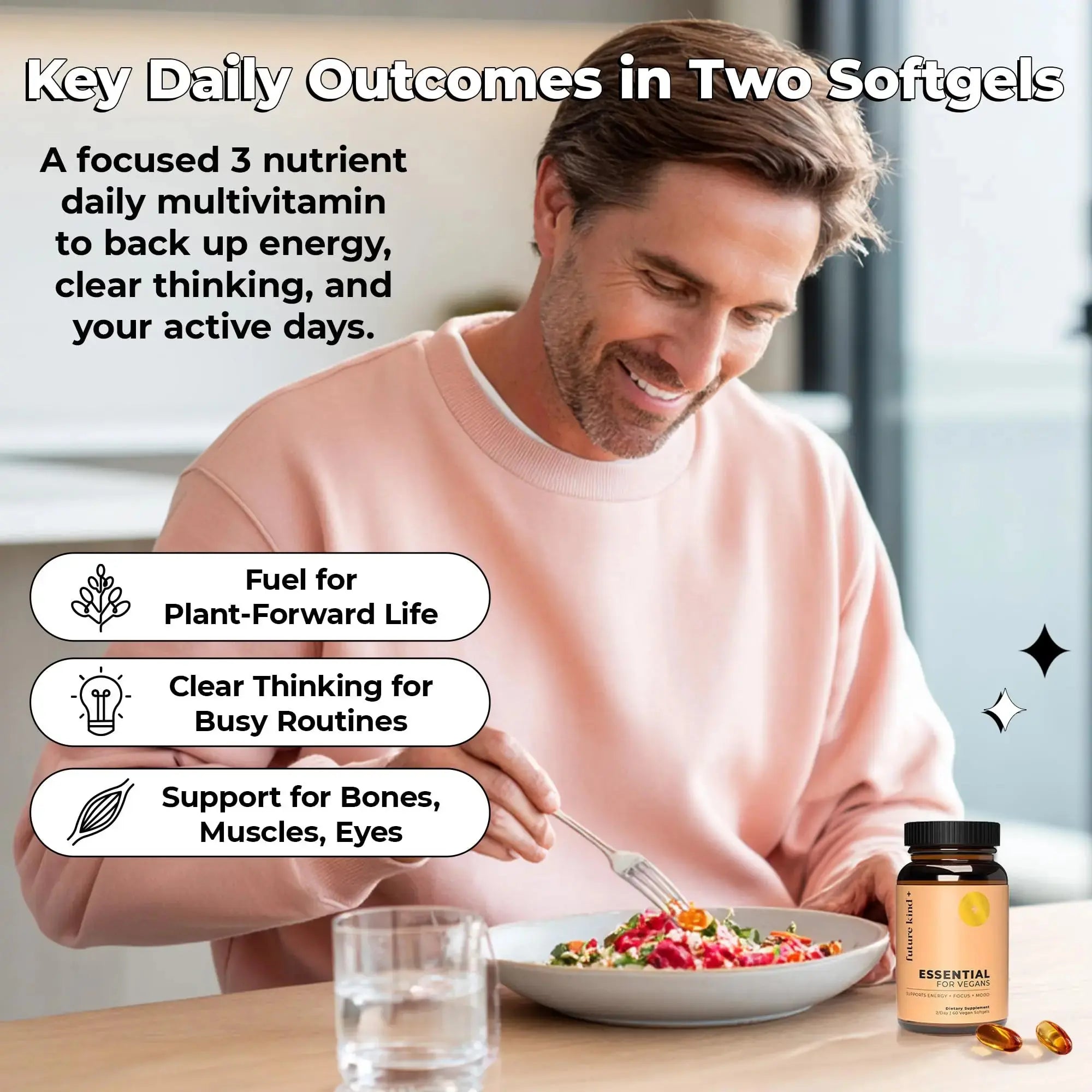 Future Kind 3 in 1 Daily Multivitamin - for Energy, Clarity, Active Wellness Support with B12, D3, and Algal Omega-3 - Essential Vegan Multivitamin for Women & Men Future Kind Au supplements