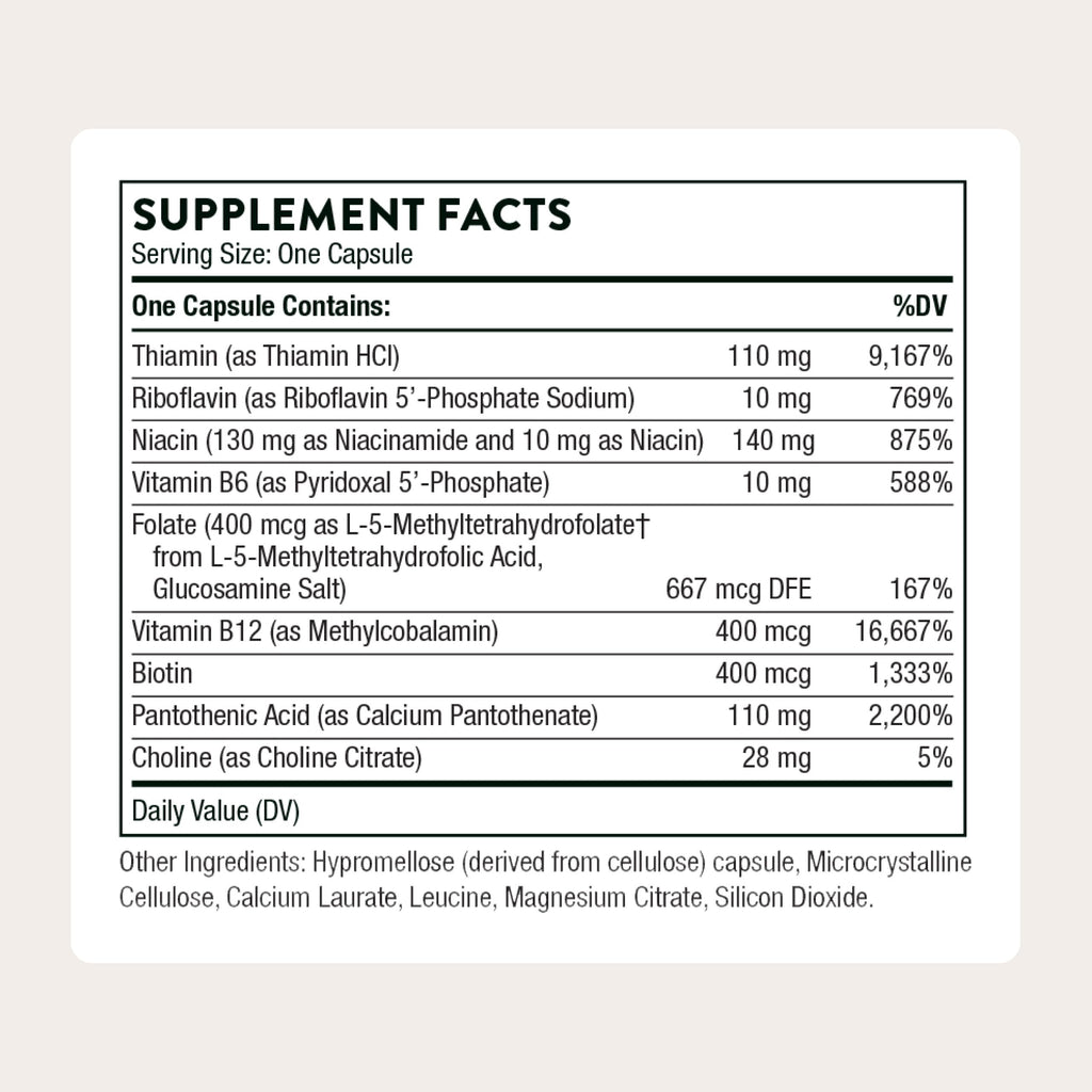 THORNE - Basic B-Complex - Tissue-Ready Vitamin B Complex Supplement with Choline - Supports Cellular Energy Production, Brain Health & Red Blood Cell Formation