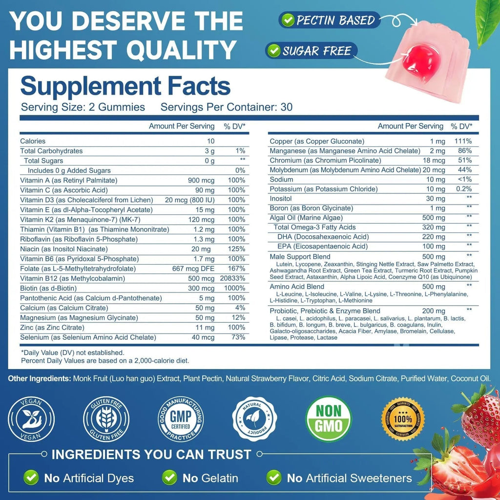 Totaria Sugar Free Multivitamin for Men with Omega 3, Probiotics, Mens Multivitamins Gummies w/Methylated B Complex Totaria Au supplements