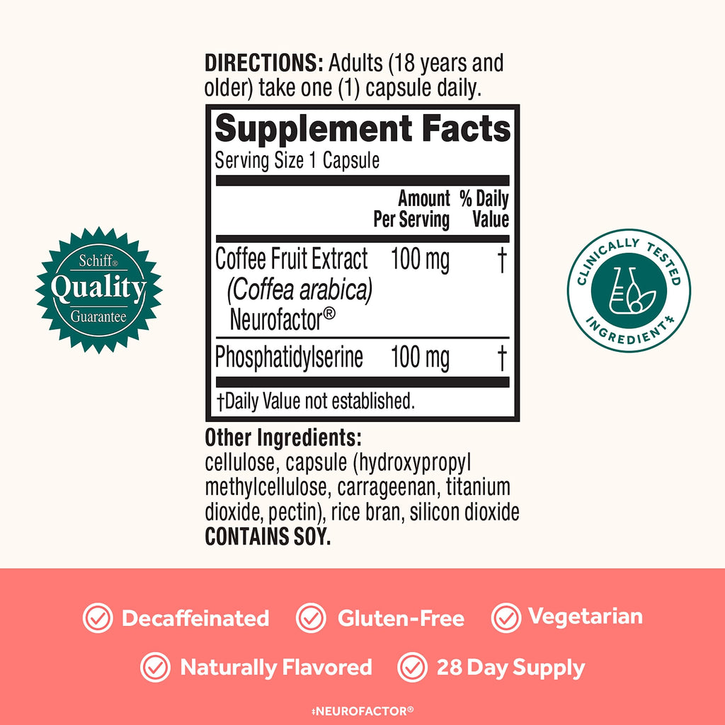 NEURIVA Original Decaffeinated Clinically Tested Nootropic Brain Supplement for Memory, Focus & Concentration, NeuroFactor & Phosphatidylserine, 28ct Capsules NEURIVA Au supplements