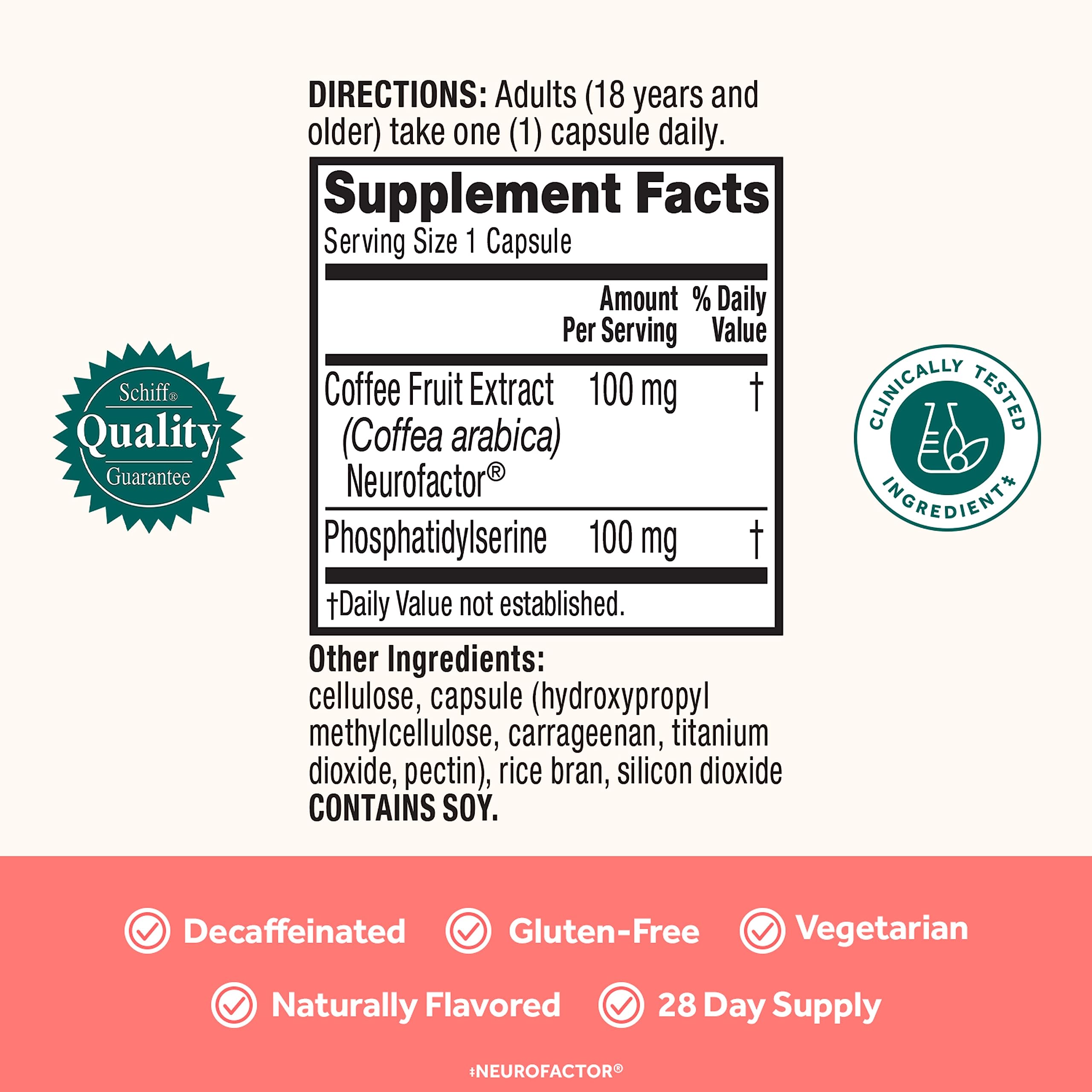 NEURIVA Original Decaffeinated Clinically Tested Nootropic Brain Supplement for Memory, Focus & Concentration, NeuroFactor & Phosphatidylserine, 28ct Capsules NEURIVA Au supplements