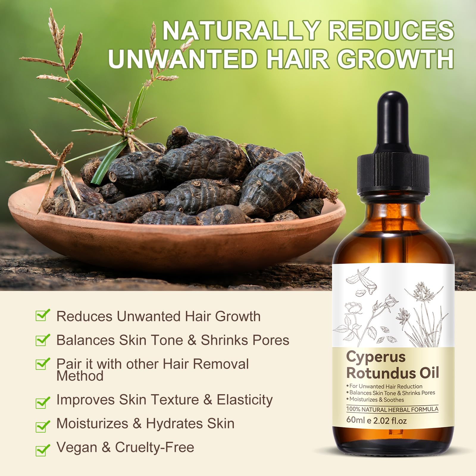 Cyperus Rotundus Oil, Natural for Reducing Body Hair Growth, Cyperus Rotundus Oil for Hair