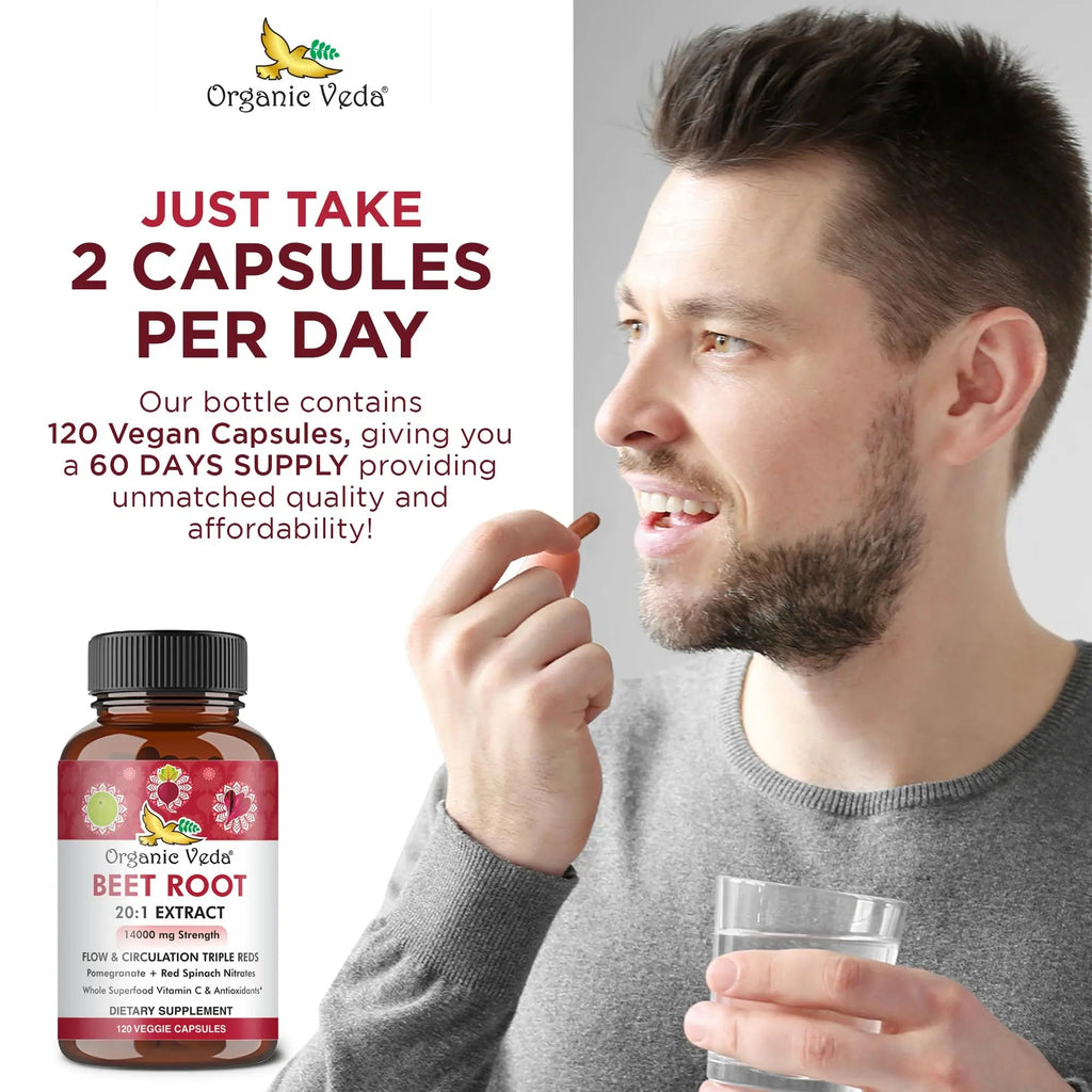 Organic Veda Beet Root Capsules - Triple Reds Nitric Oxide Beets Supplements - Concentrated Organic Veda Au supplements