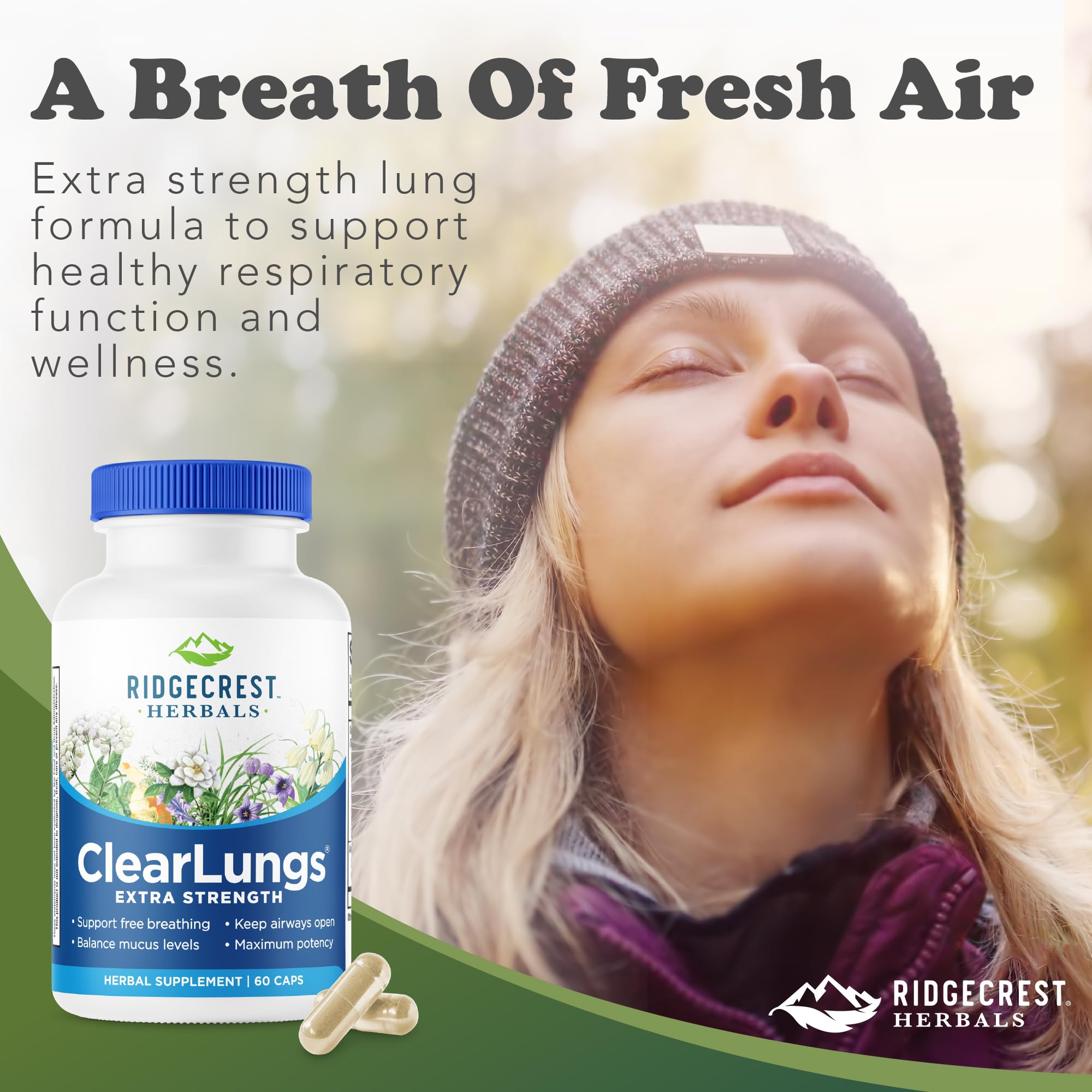 RidgeCrest Herbals ClearLungs Extra Strength, Daily Health Supplement, Natural Lung and Nasal Wellness Formula