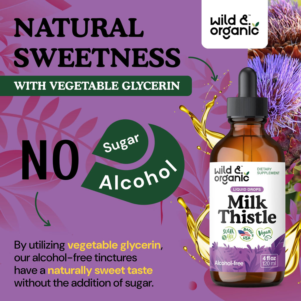 Wild & Organic Milk Thistle Liquid Drops - Liver Cleanse Detox - Silymarin Milk Thistle Supplement for Liver Support - Add to Tea - Silybum Marianum Seed Extract Tincture