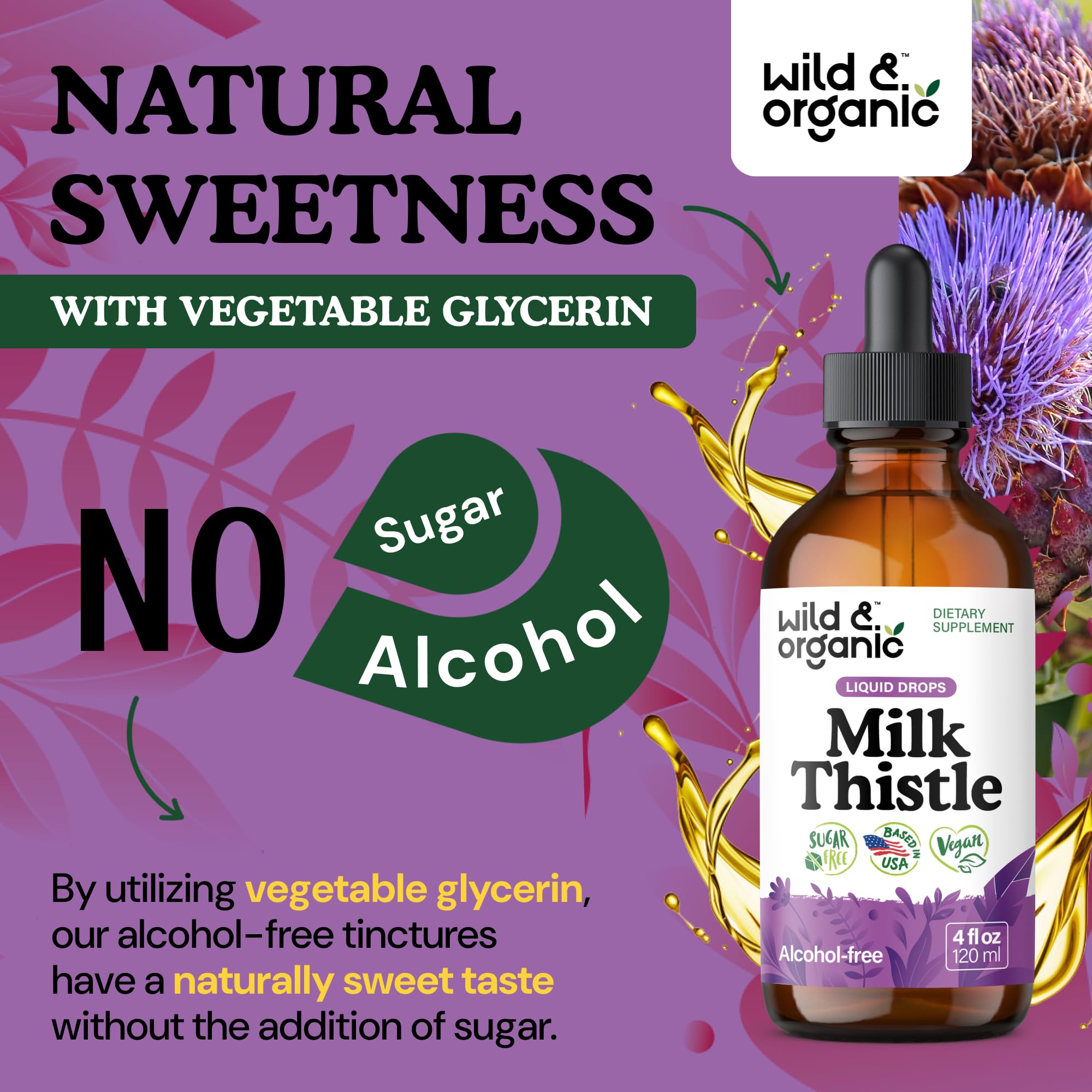 Wild & Organic Milk Thistle Liquid Drops - Liver Cleanse Detox - Silymarin Milk Thistle Supplement for Liver Support - Add to Tea - Silybum Marianum Seed Extract Tincture