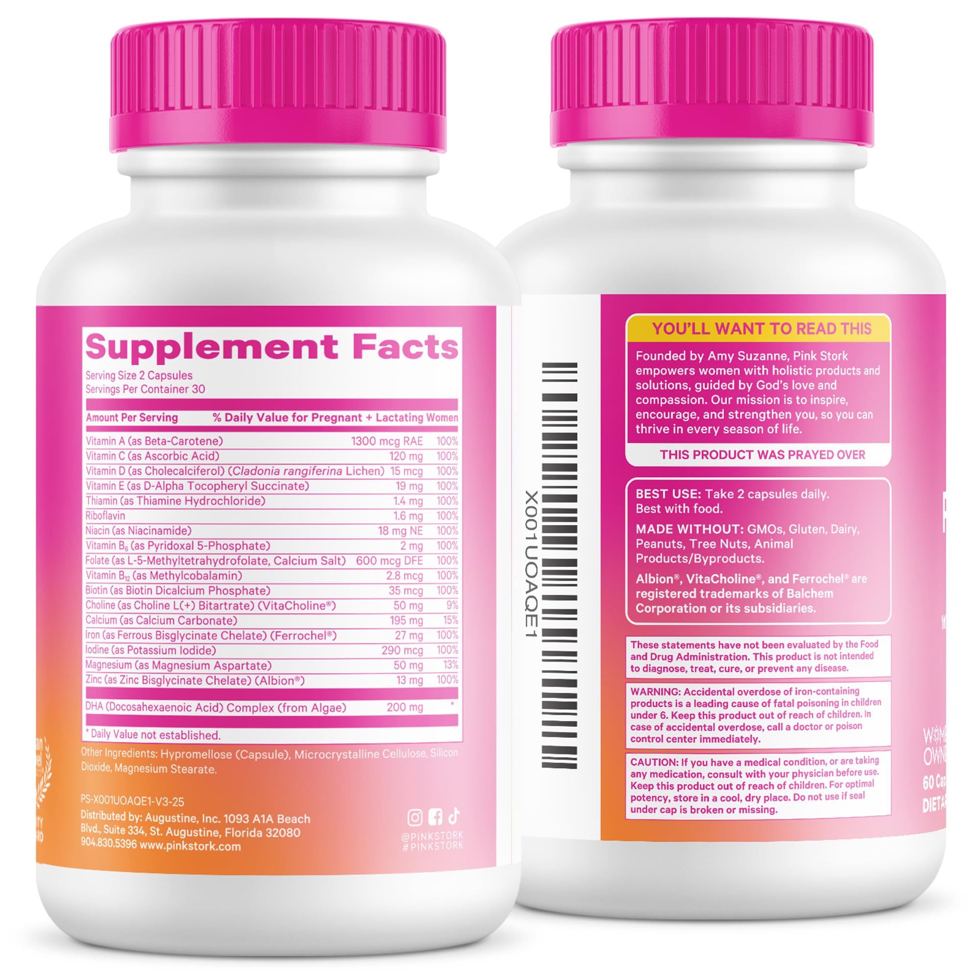 Pink Stork Total Prenatal Vitamins with DHA, Folate, Iron, Choline, and Vitamin B12 - Prenatals for Women to Support Fetal Development, Pregnancy Essentials