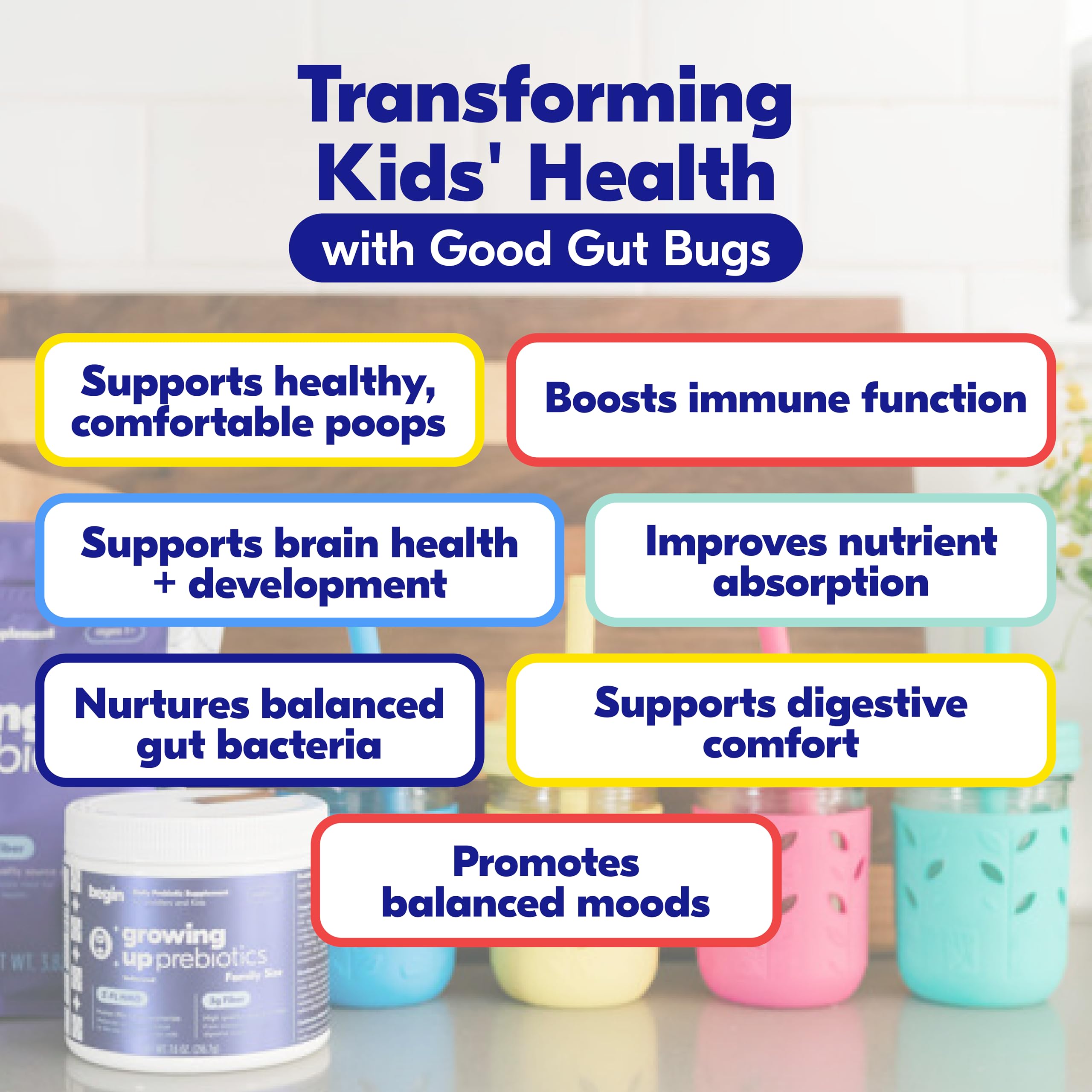 Begin Health Growing Up Prebiotics for Kids 28-Packs | Prebiotic Soluble Powder Stool Softeners and Digestive Gut Health Supplement | Ideal to Mix with Kids Daily