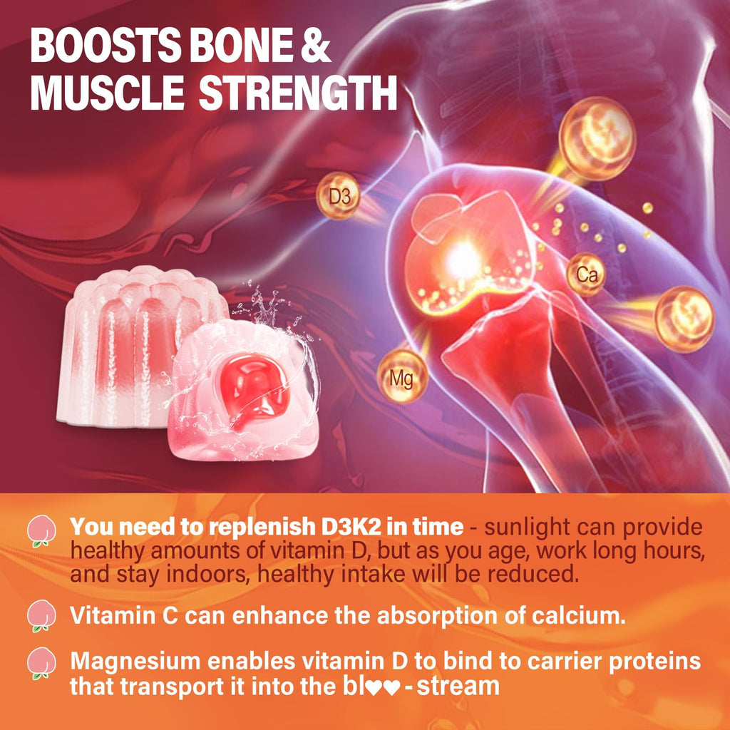 Vitamin D3 K2 Gummies 5000IU / 10,000 IU with 500mg Calcium + K2(MK-7) 200mcg, Magnesium, Vitamin C & Zinc, Extra Strength - Ultimate Absorbency for Bones