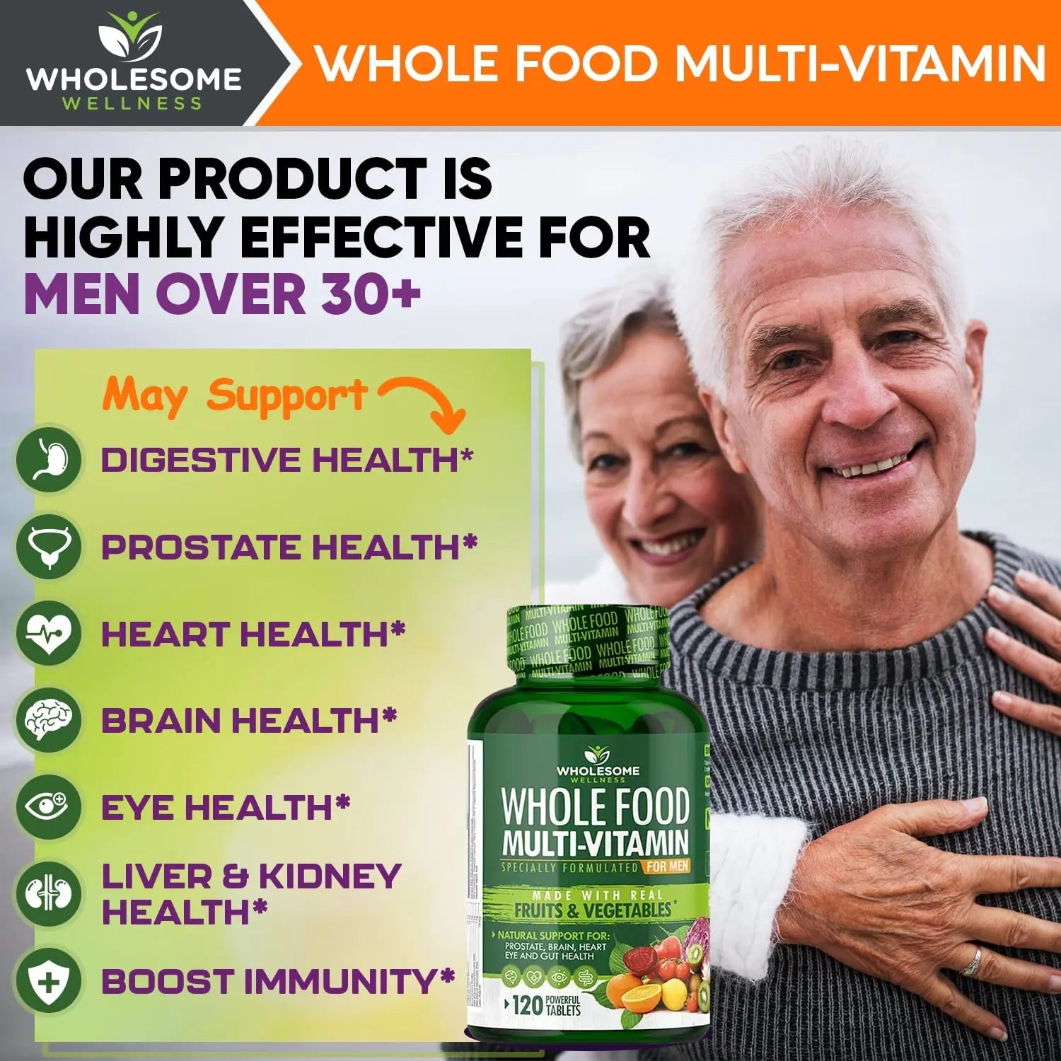 Whole Food Multivitamin for Men - Natural Multi Vitamins, Minerals, Organic Extracts Wholesome Wellness Au supplements