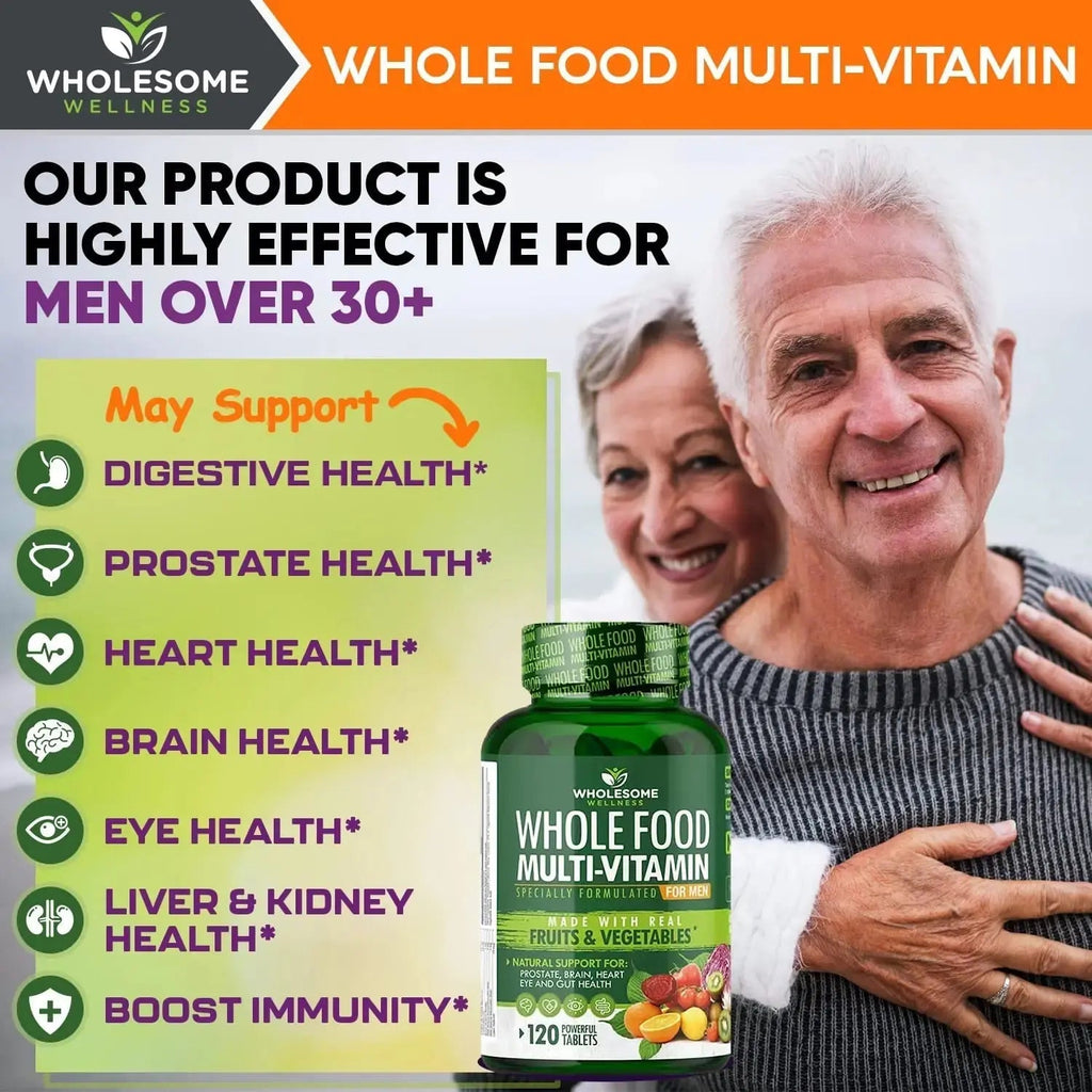 Wholesome Wellness Whole Food Multivitamin for Men - Natural Multi Vitamins, Minerals, Organic Extracts - Vegan Vegetarian - 120 Tablets Wholesome Wellness Au supplements