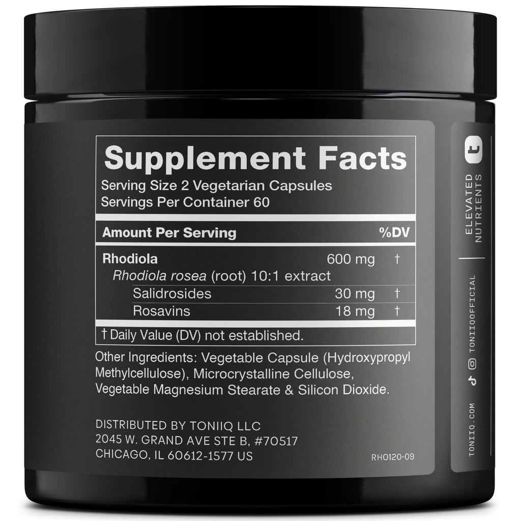 Toniiq Triple-Strength 600mg Rhodiola Rosea - 120 Capsules - 5% Salidroside Concentrated Extract - Highly Purified and Bioavailable Toniiq Au supplements