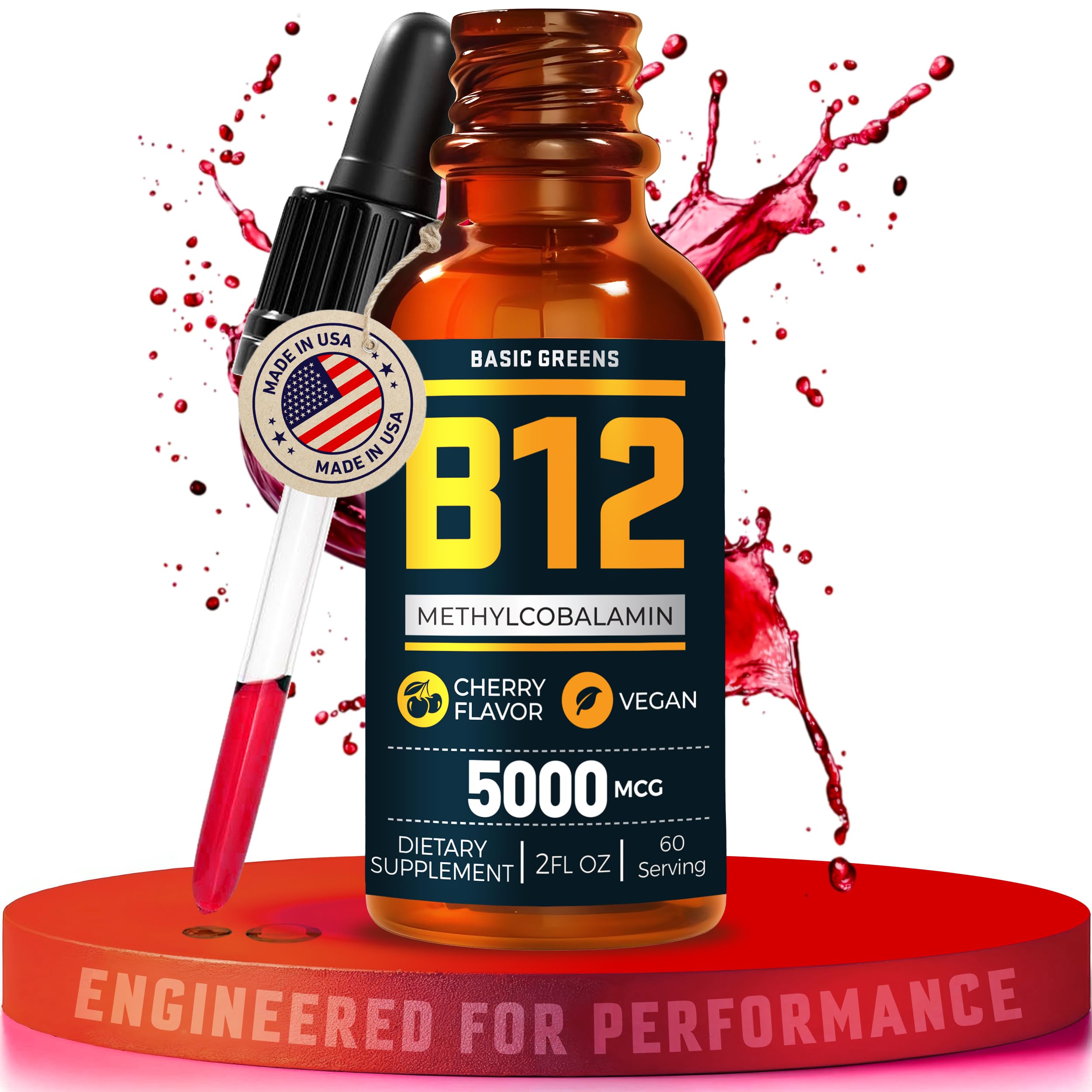 Vitamin B12 Sublingual Liquid Drops 5000 mcg – Vegan Methyl B-12 Supplement for Energy & Focus – B 12 Vitamin for Women & Men