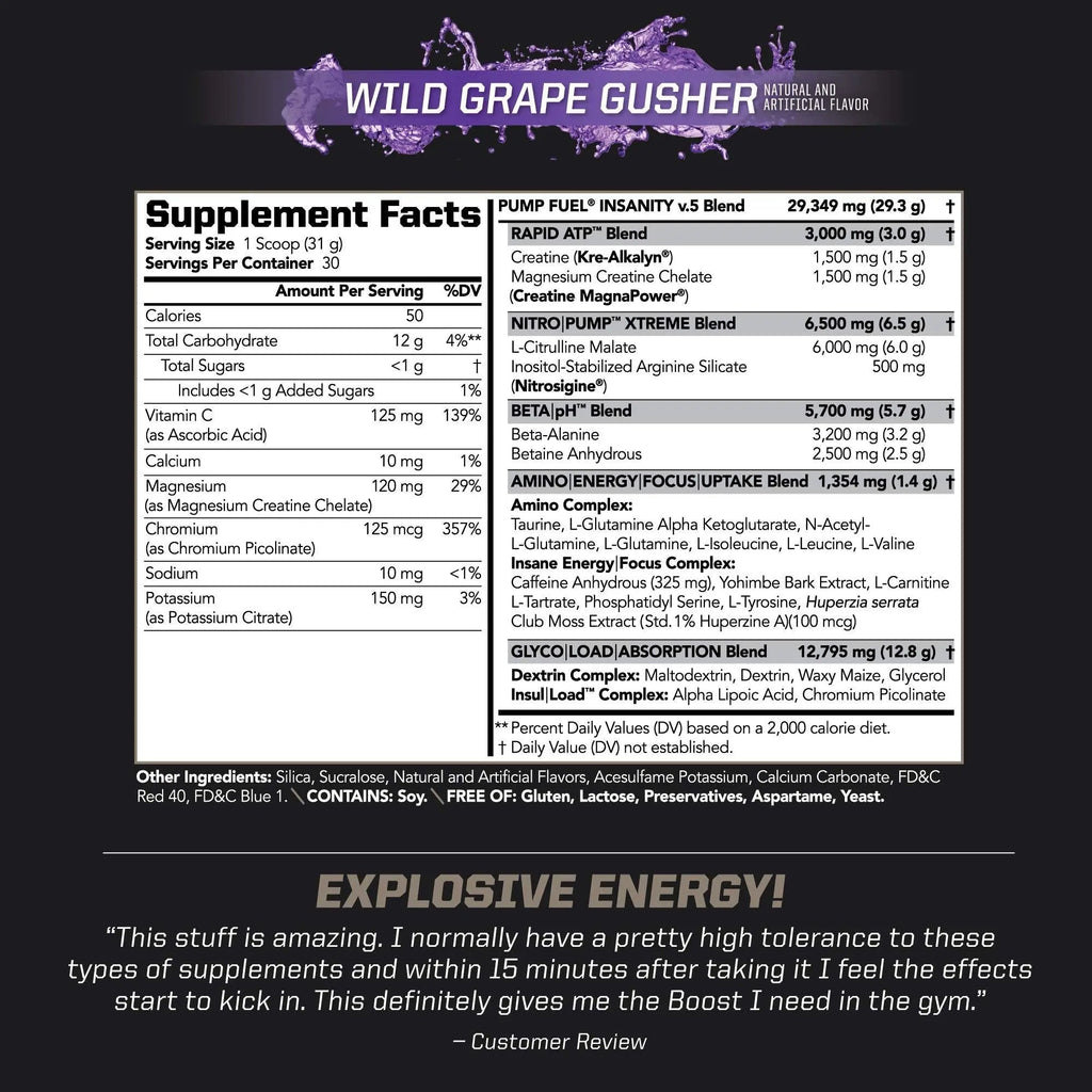 PMD Sports Ultra Pump Fuel Insanity - Pre Workout - Grape Gusher (30 Servings) PMD Au supplements