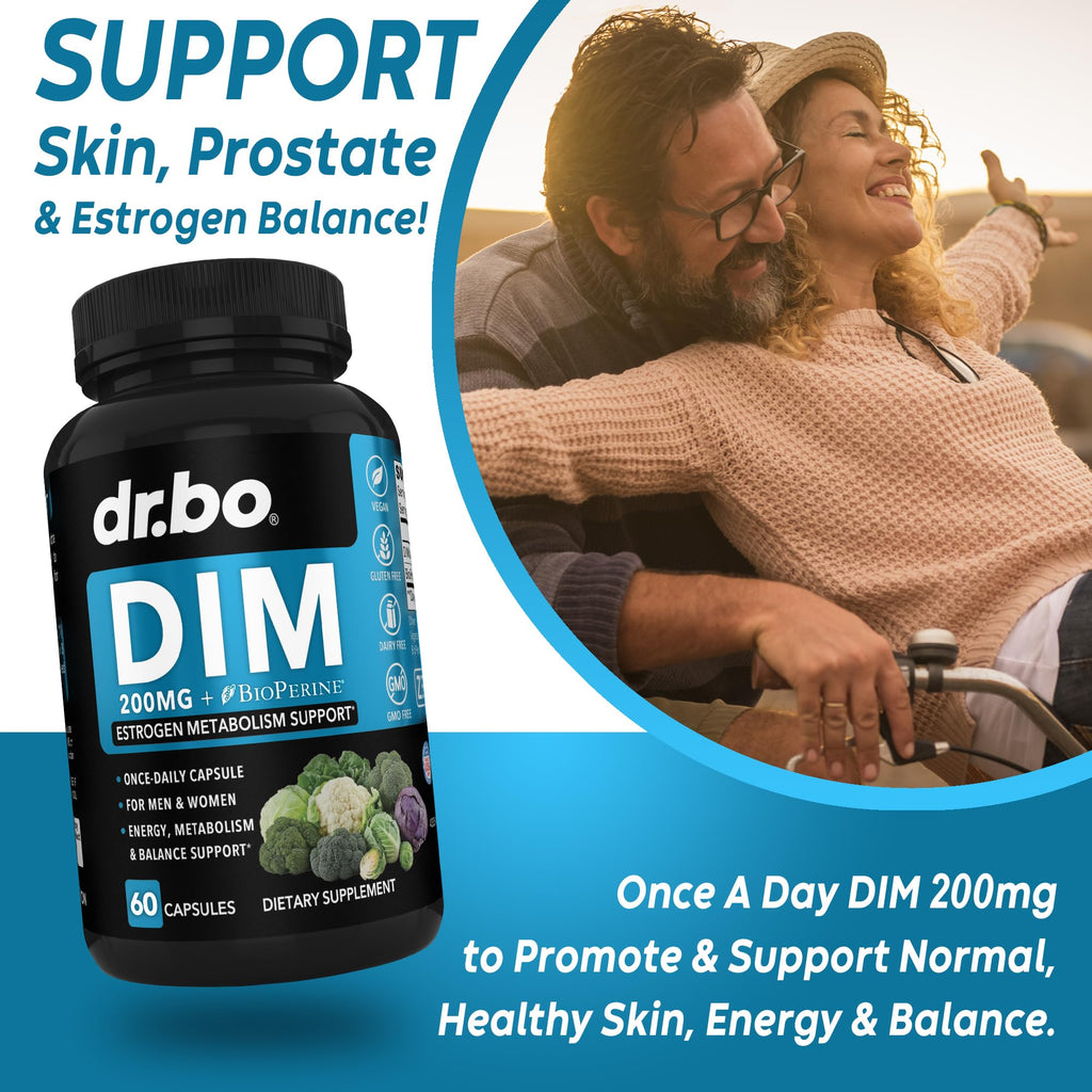 DIM Supplement for Women & Men 200mg - Androgen Estrogen Blocker for Men & Women, Hormonal Acne Pills, Hormone Balance, Menopause Support, Diindolylmethane DIM Supplement Plus BioPerine - 60 Capsules DR. BO Au supplements