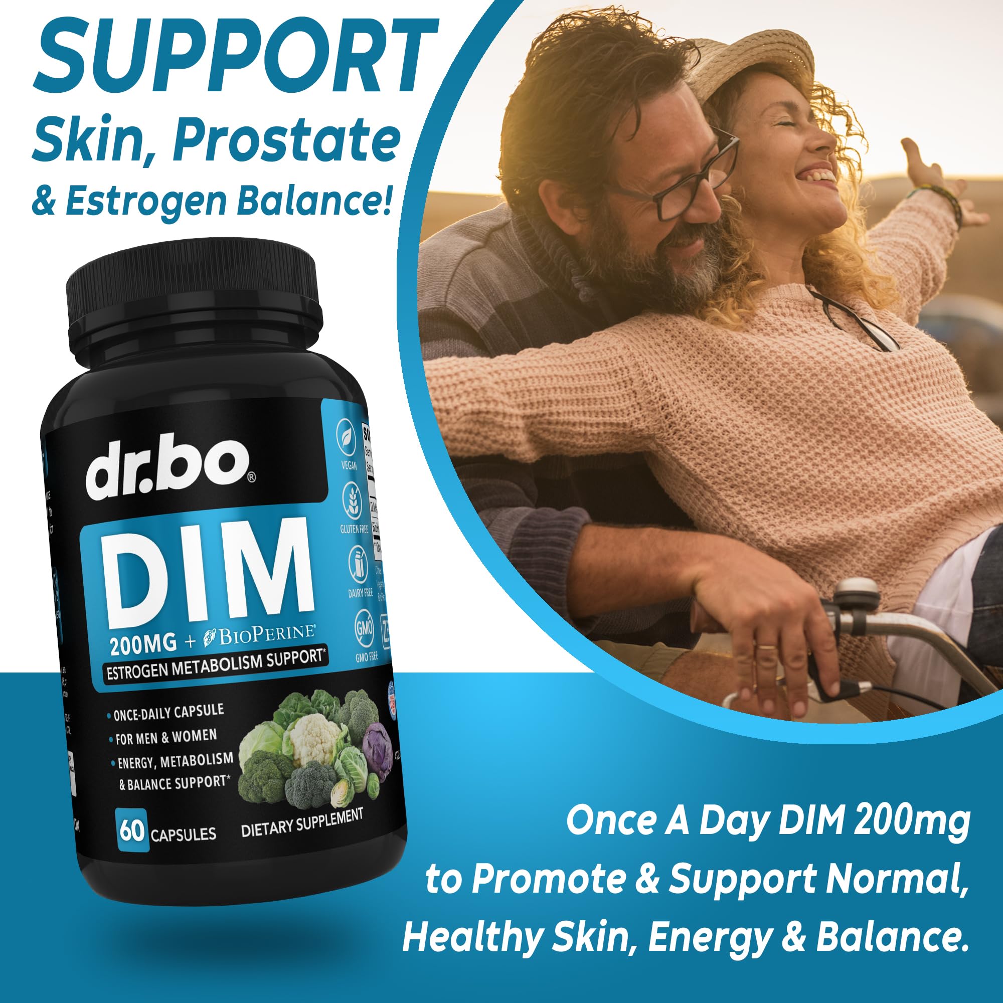 DIM Supplement for Women & Men 200mg - Androgen Estrogen Blocker for Men & Women, Hormonal Acne Pills, Hormone Balance, Menopause Support, Diindolylmethane DIM Supplement Plus BioPerine - 60 Capsules DR. BO Au supplements