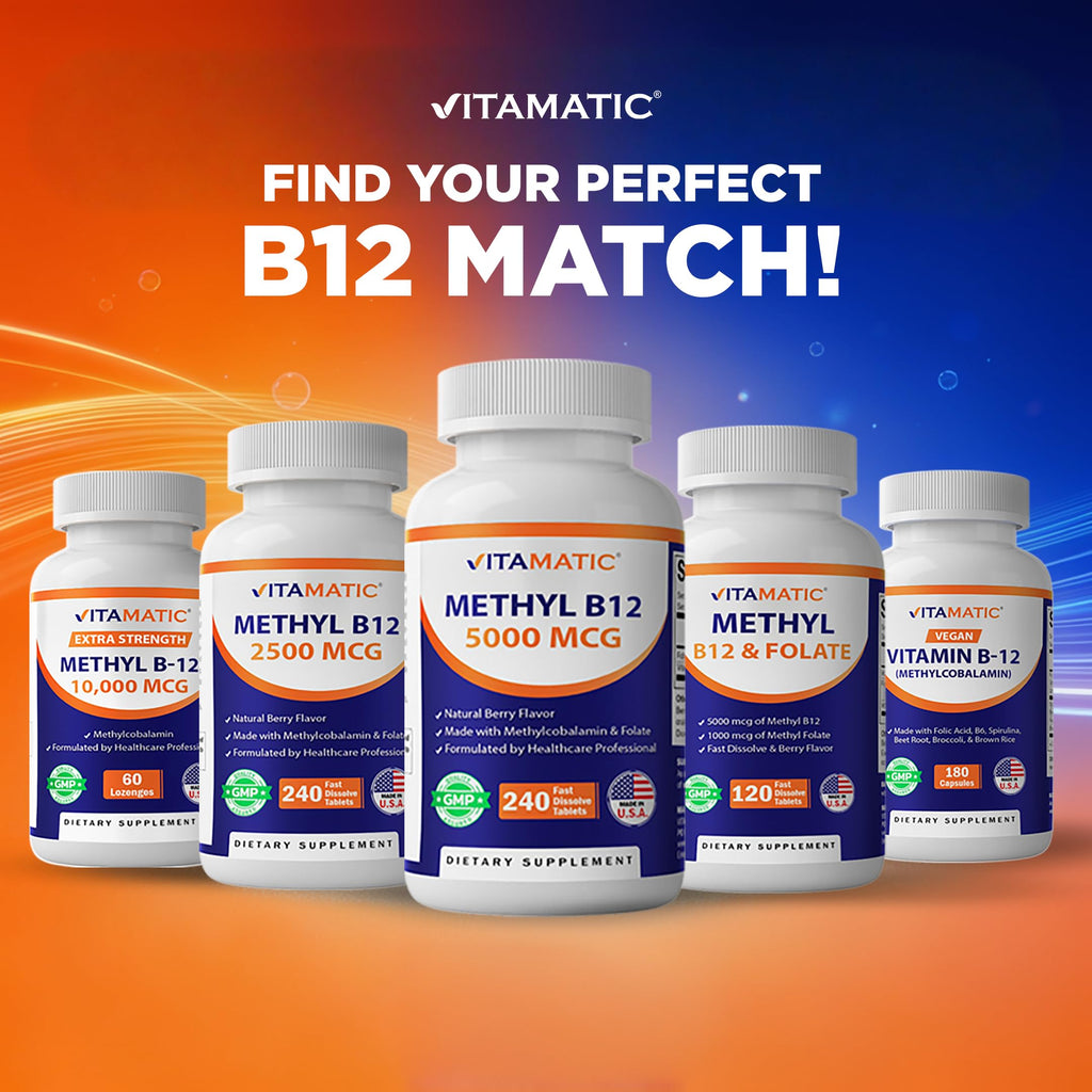 Vitamatic Vitamin B12 1000 mcg Fast Dissolve – 365 Tablets – Natural Berry Flavor – Supports Energy Metabolism