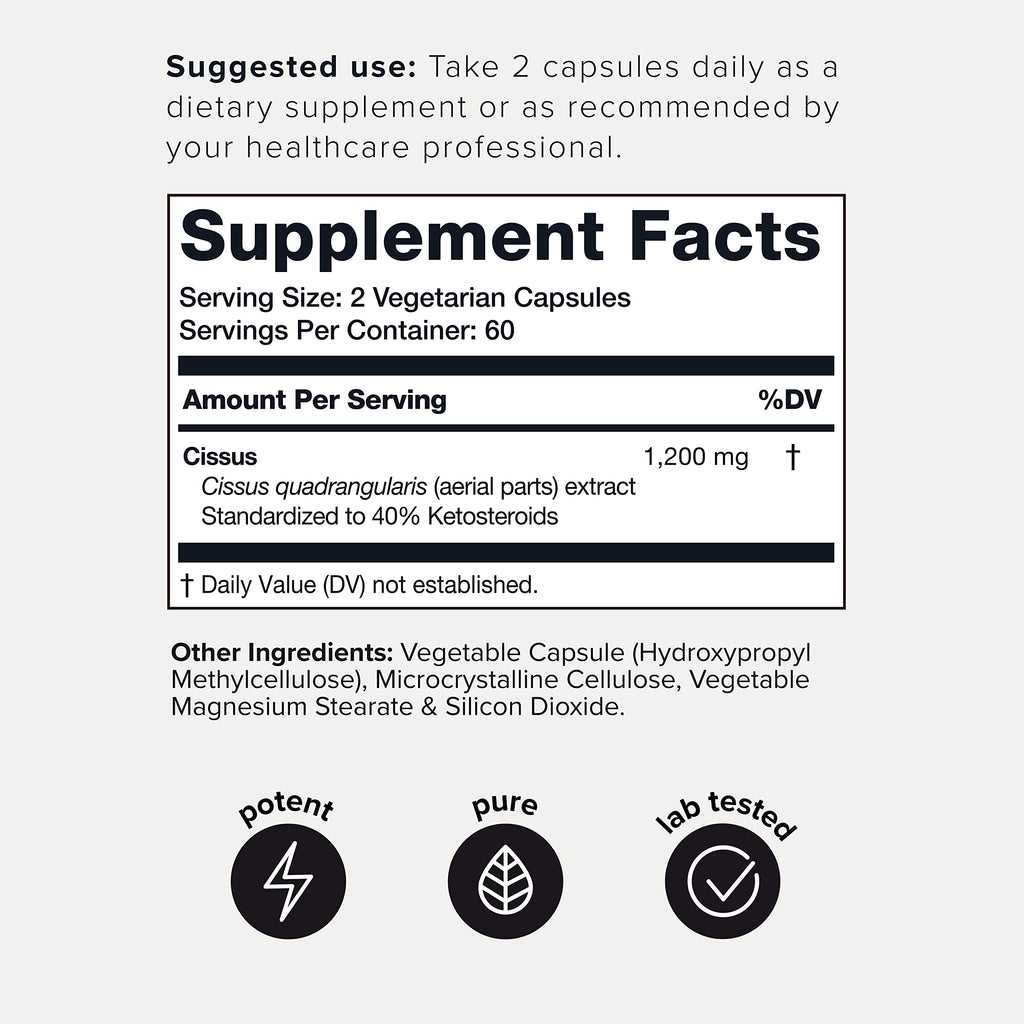 Toniiq Cissus Quadrangularis Capsules - Min. 40% Ketosteroids - Ultra High Strength Tendon and Joint Support Supplement - 1200mg Concentrated Cissus Extract - Wild Harvested in India - 120 Caps Toniiq Au supplements