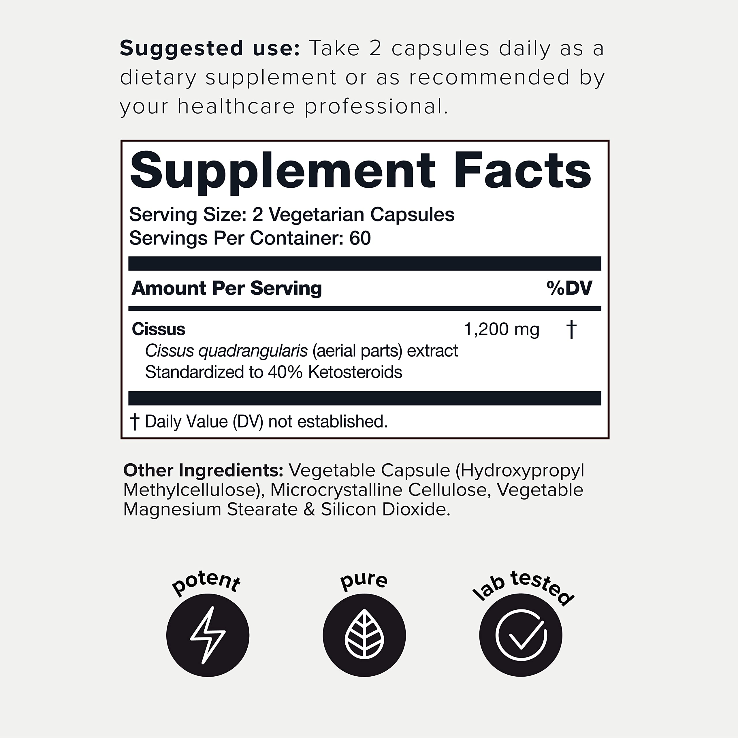 Toniiq Cissus Quadrangularis Capsules - Min. 40% Ketosteroids - Ultra High Strength Tendon and Joint Support Supplement - 1200mg Concentrated Cissus Extract - Wild Harvested in India - 120 Caps Toniiq Au supplements
