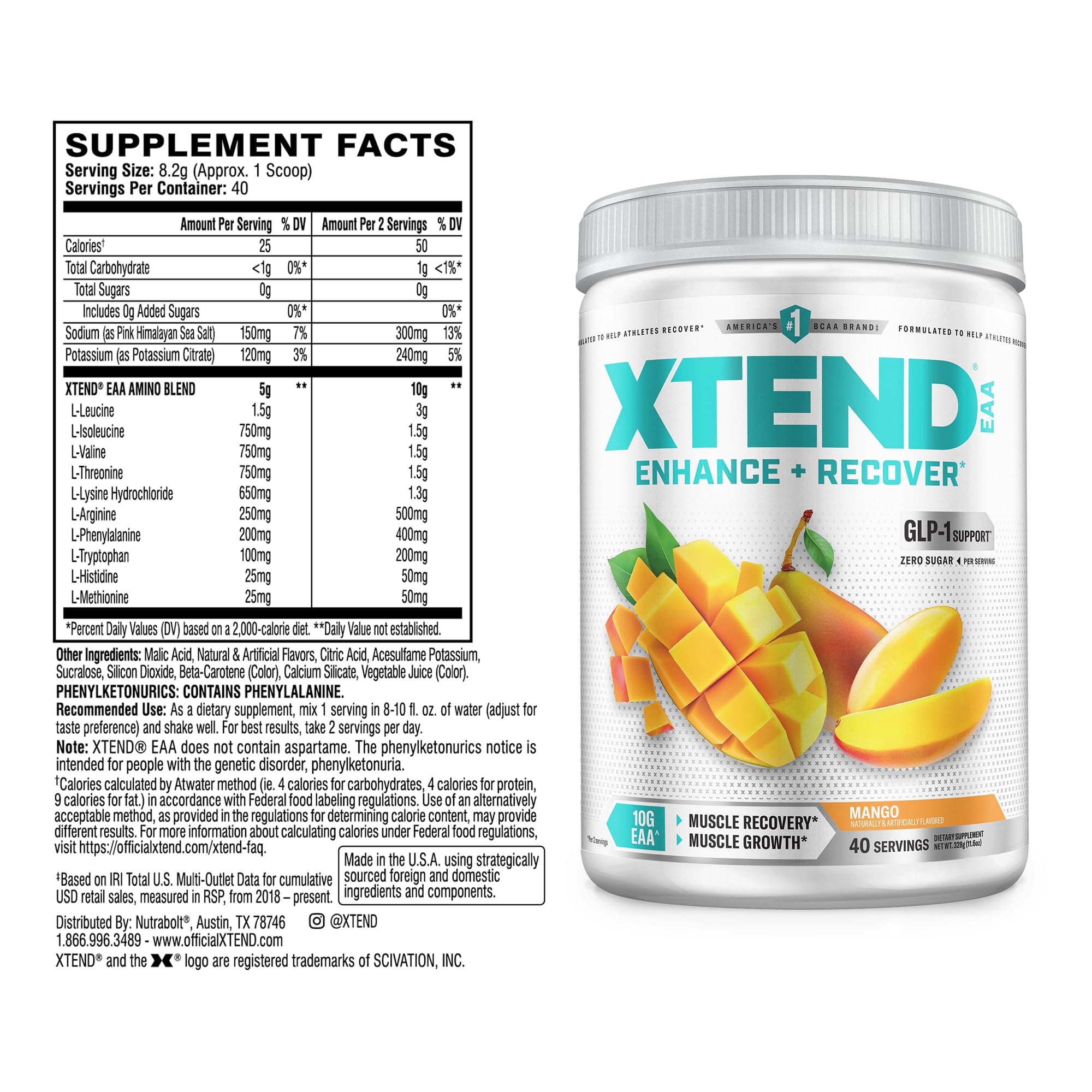 Xtend EAA + BCAA Powder for Muscle Recovery & Lean Muscle Growth, 9 Essential Amino Acids for Intra Workout or Post Workout Recovery