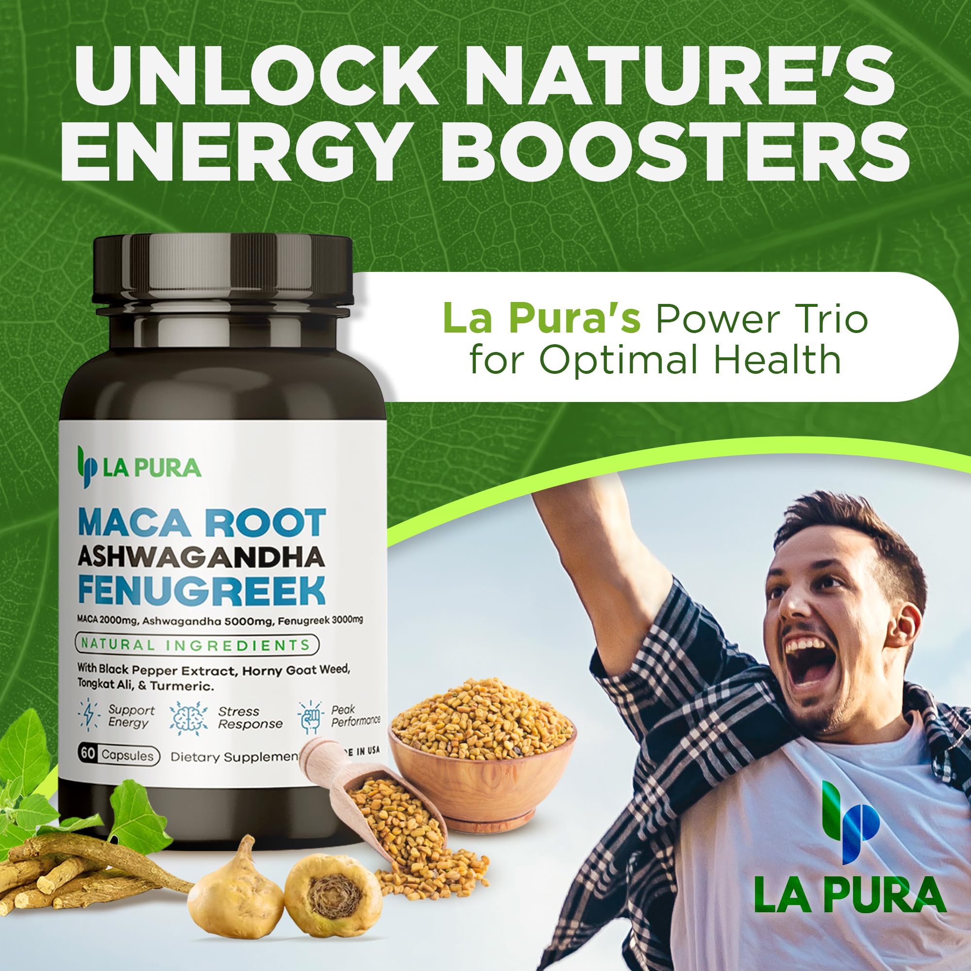 LaPura Ashwagandha 5000mg Maca Root 2000mg Fenugreek 3000mg Supplement LaPura Au supplements