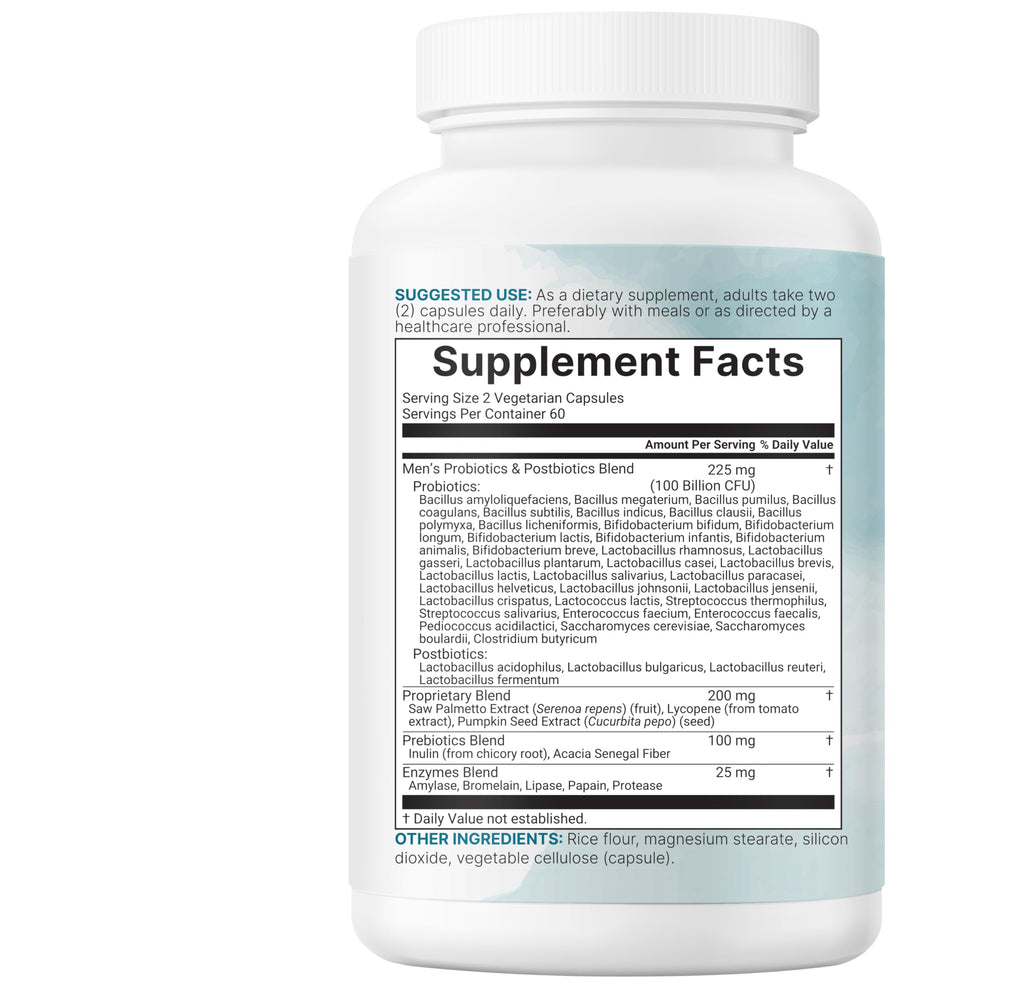 Micro Ingredients Probiotics for Men 100 Billion CFU, 40 Strains, 120 Vegetarian Capsules | Pre, Probiotics, Postbiotics & Enzymes | Pre, Probiotics, Enzymes, Saw Palmetto, Pumpkin Seed & Lycopene