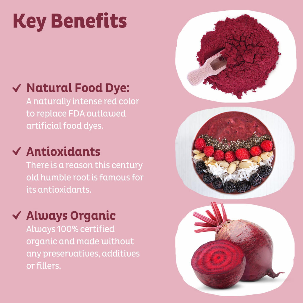 KOS Organic Beet Root Powder, USDA Organic - Natural Nitric Oxide Booster, Superfood Plant Based Beetroot Antioxidant, Supports Active Lifestyle & Healthy Circulation,