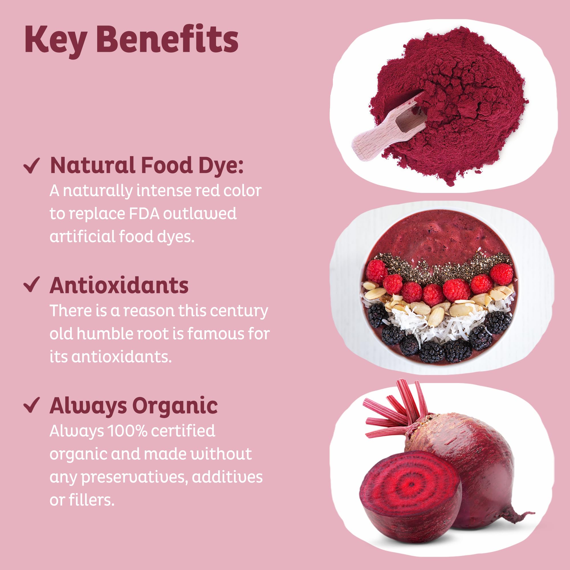 KOS Organic Beet Root Powder, USDA Organic - Natural Nitric Oxide Booster, Superfood Plant Based Beetroot Antioxidant, Supports Active Lifestyle & Healthy Circulation,