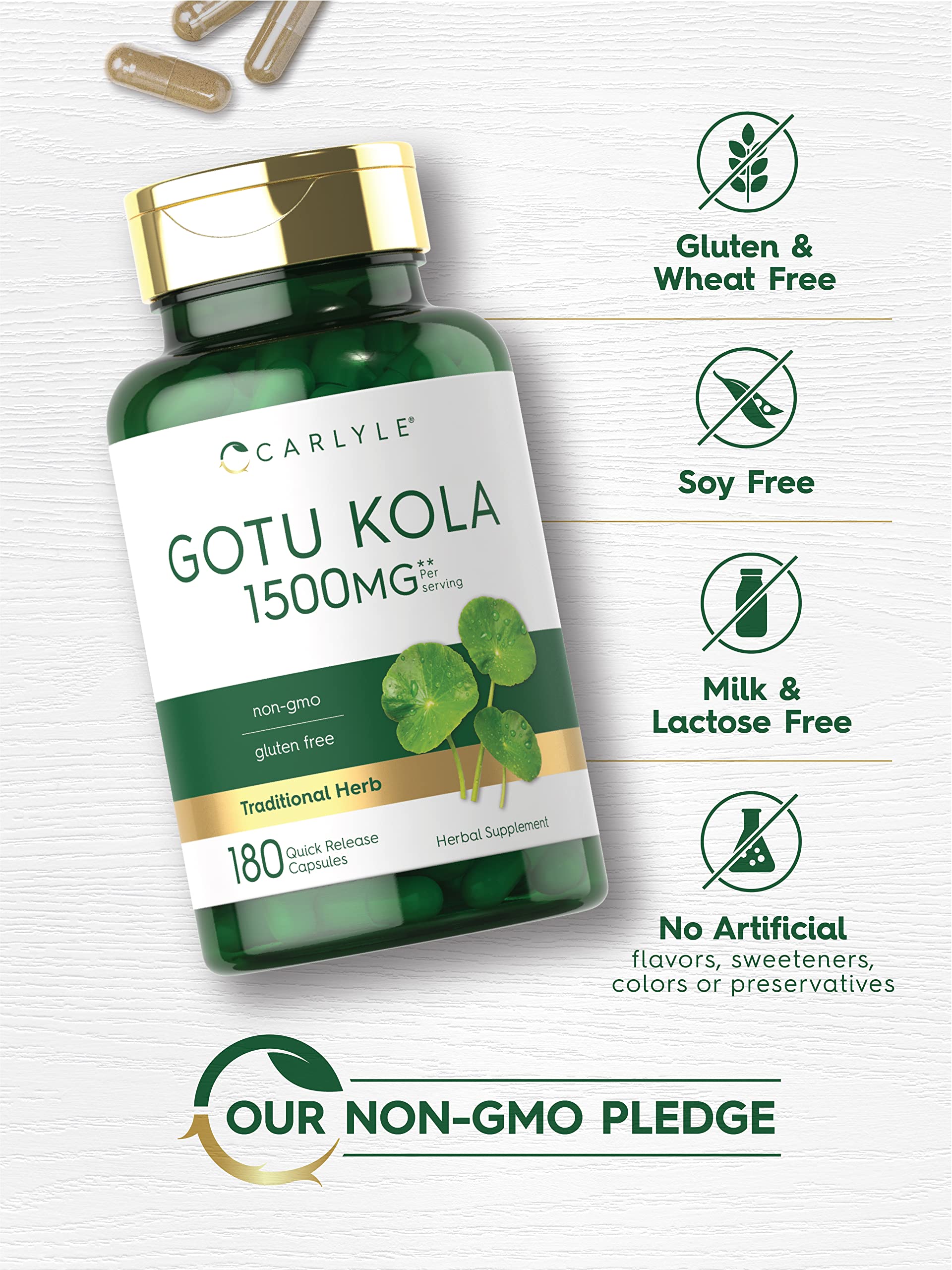 Carlyle Gotu Kola Capsules | 180 Count | Non-GMO, Gluten Free | Traditional Herb Extract