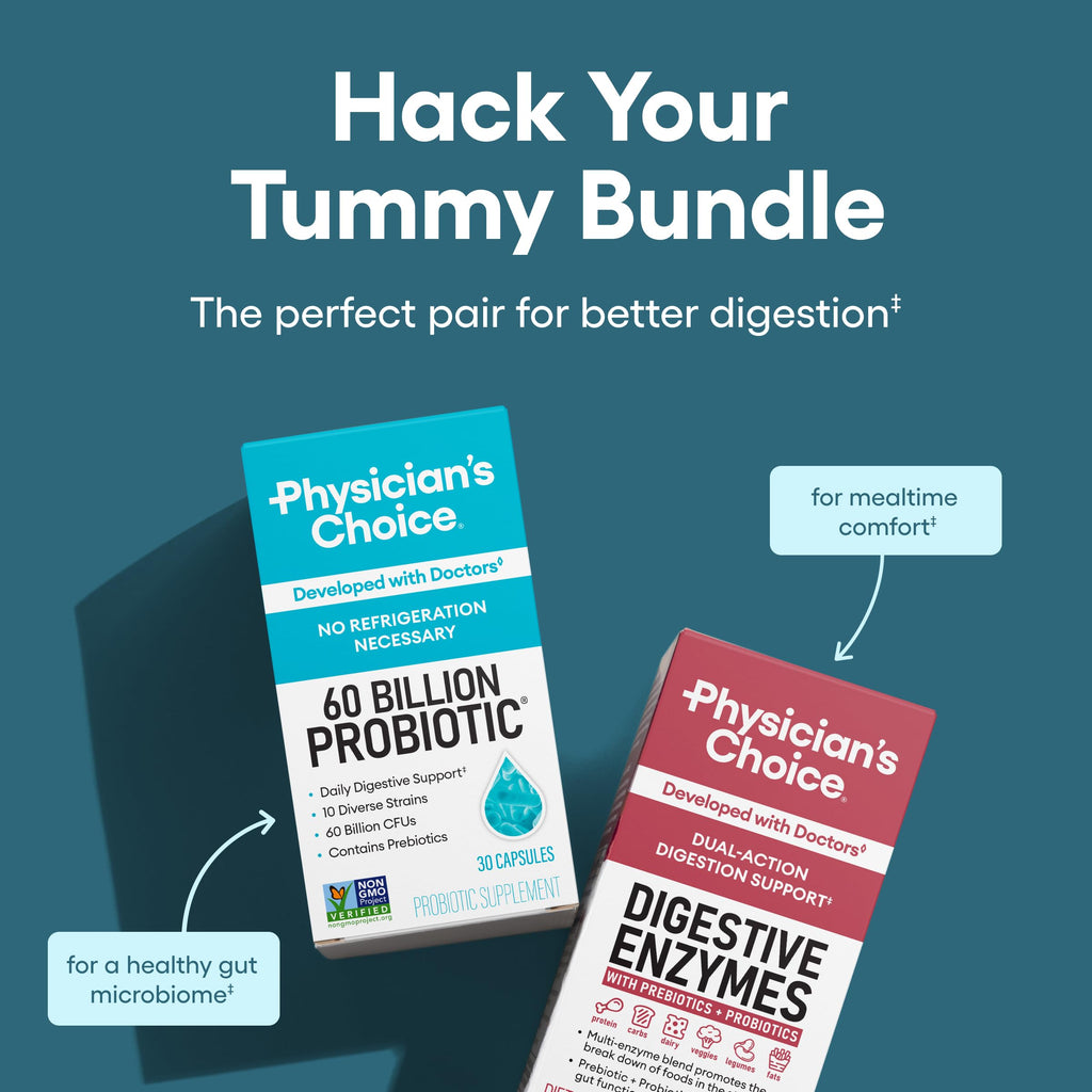 Physician's CHOICE Advanced Gut Health Bundle: 60 Billion Probiotics 30ct + Digestive Enzymes 60ct for Digestive, Gut, and Immune Health Supports Occasional Constipation, Diarrhea, Gas, and Bloating Physician's CHOICE Au supplements