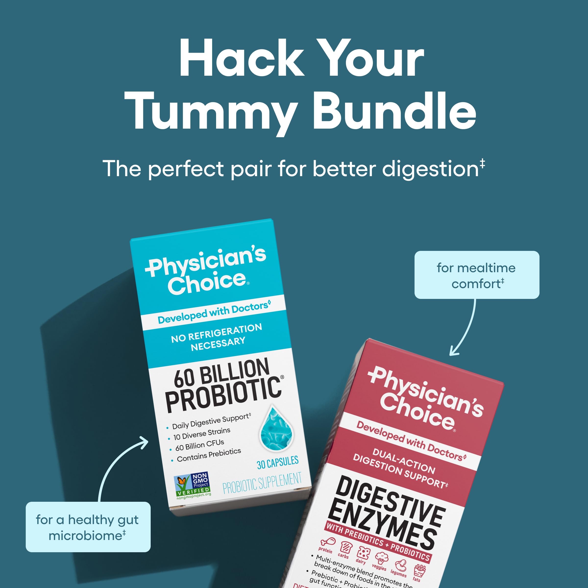 Physician's CHOICE Advanced Gut Health Bundle: 60 Billion Probiotics 30ct + Digestive Enzymes 60ct for Digestive, Gut, and Immune Health Supports Occasional Constipation, Diarrhea, Gas, and Bloating Physician's CHOICE Au supplements