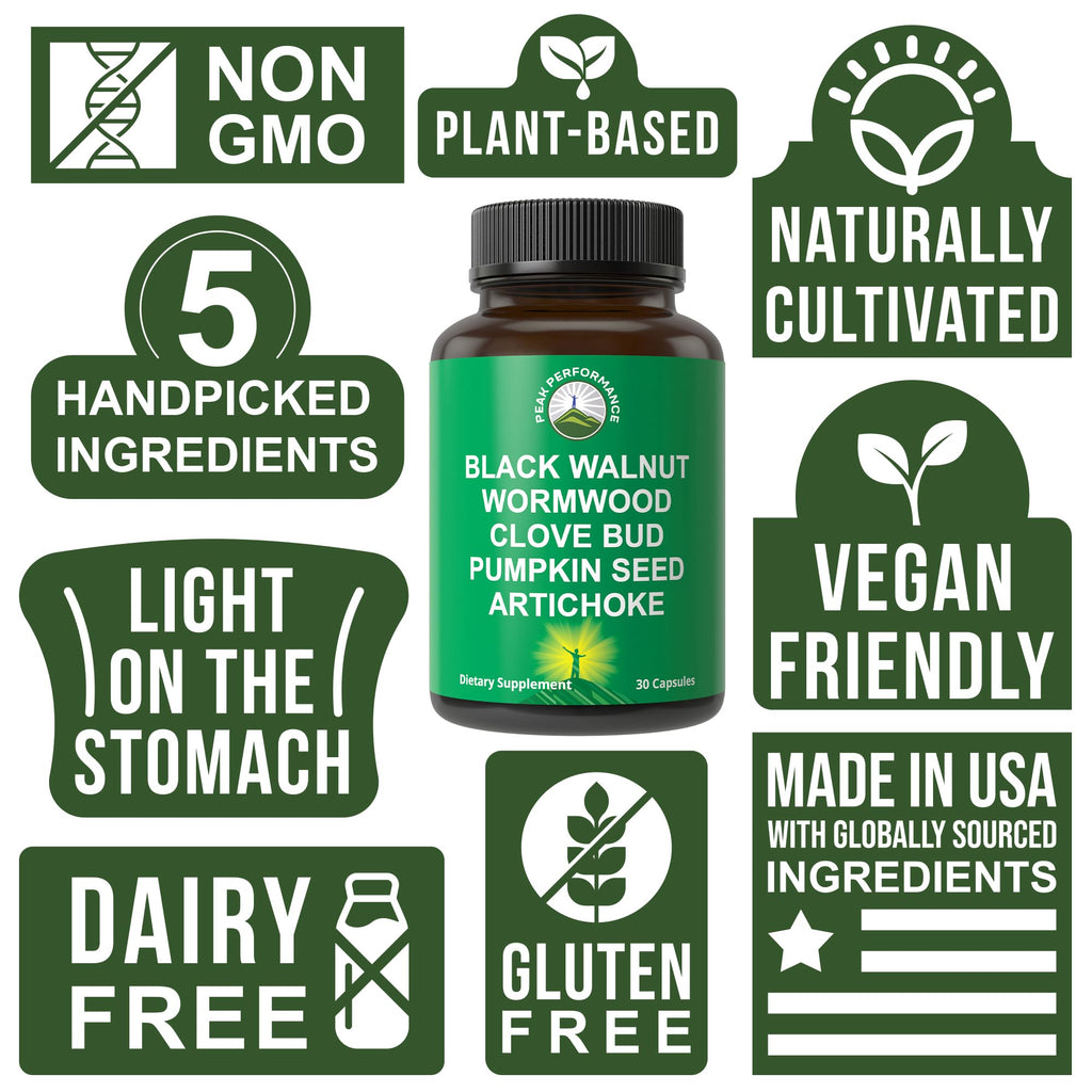 Wormwood Black Walnut Clove Cleanse for Humans. Elimination Detox + Intestinal Support Capsules Supplement for Adults and Kids. Pills with Artichoke and Pumpkin Seed for Additional Benefits Peak Performance Au supplements