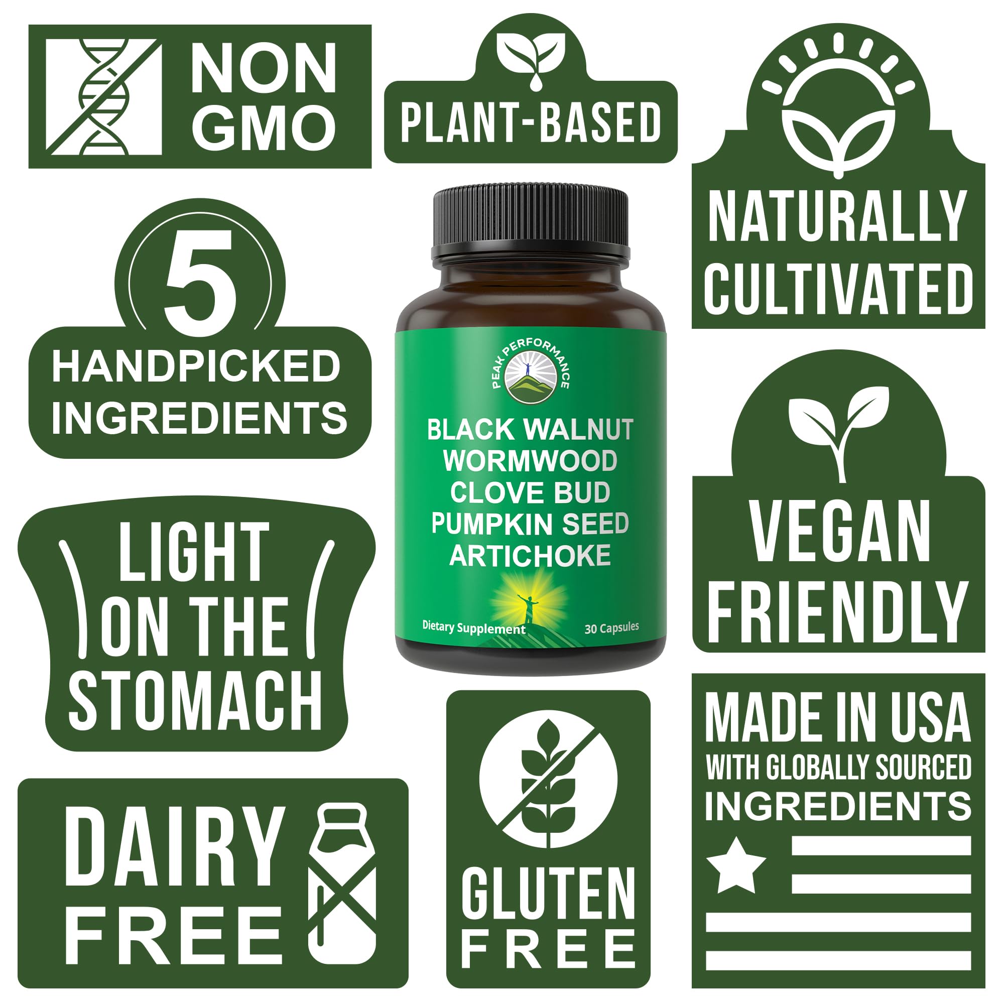 Wormwood Black Walnut Clove Cleanse for Humans. Elimination Detox + Intestinal Support Capsules Supplement for Adults and Kids. Pills with Artichoke and Pumpkin Seed for Additional Benefits Peak Performance Au supplements