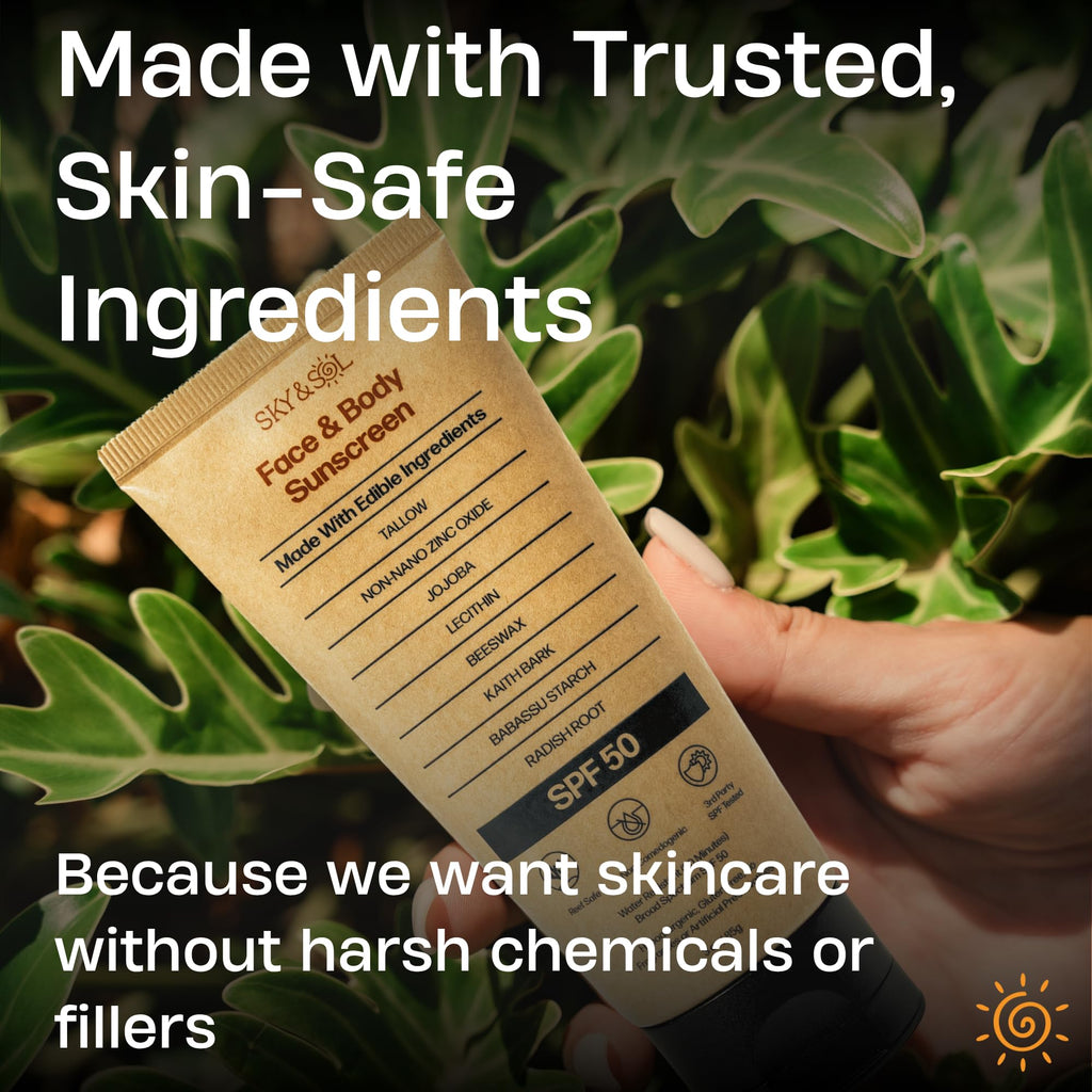 Sky and Sol Mineral Sunscreen SPF 50 | With Grass-Fed Tallow & Zinc Oxide | Non-Greasy