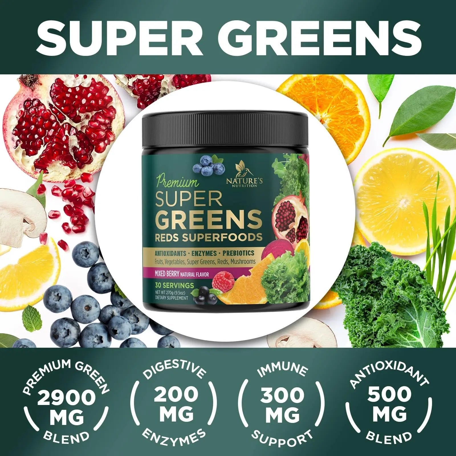 Greens Superfood Powder Supplement - Super Green Smoothie Mix Blend with Spirulina Nature's Nutrition Au supplements
