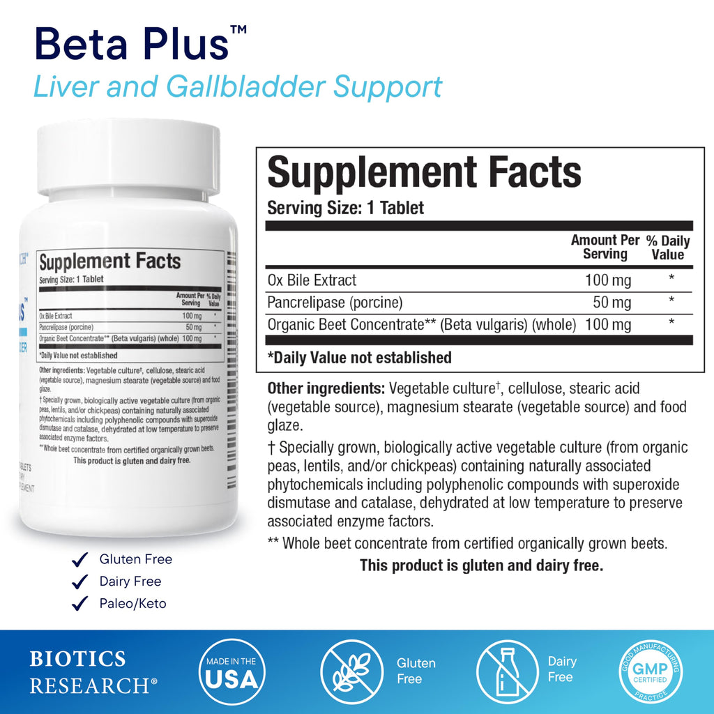 Biotics Research Beta-Plus™ Nutritional Ox Bile Salts Digestive Enzymes Supplement for Bile Production for No Gallbladder-Supports Overall Liver Function,