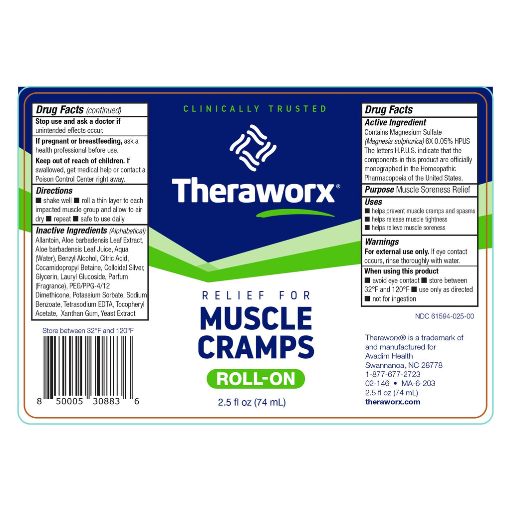 Theraworx Relief for Muscle Cramps Roll-On Fast-Acting Muscle Spasm, Leg Soreness with Magnesium Sulfate - 2.5 oz - 1 Count Theraworx Au supplements
